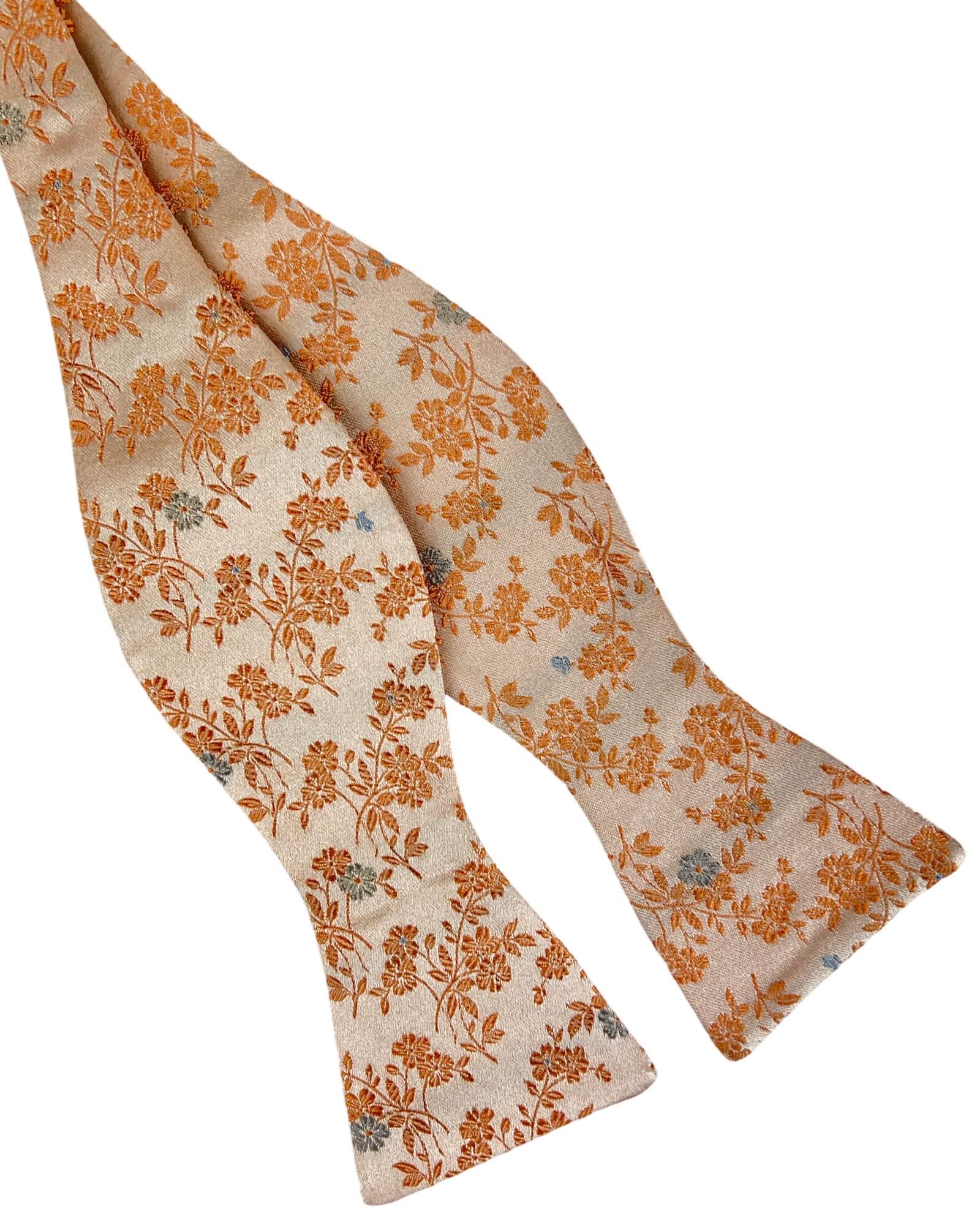 DÉCLIC Belluno Floral TYO Bow Tie for Men - Orange Silk Necktie for Weddings, Parties & Formal Events