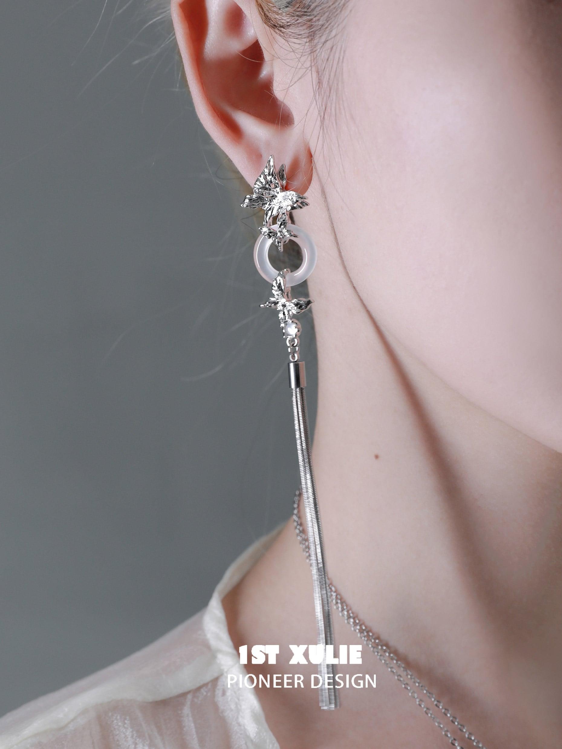 18K Gold Plated White Chalcedony Tassel Earrings for Women - Elegant Dangle Earrings for Party, Wedding & Evening Wear - Whiterfly™ Jewelry Collection