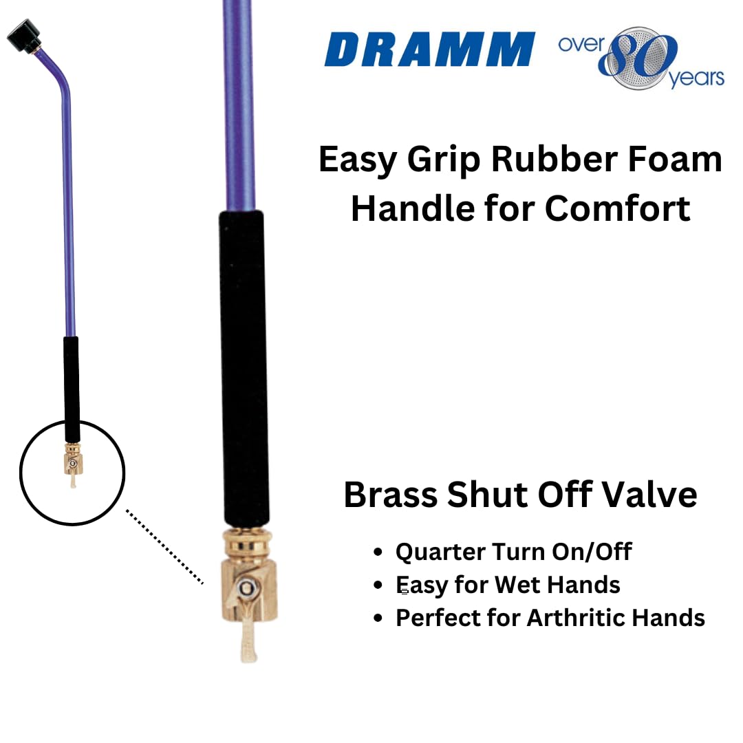 Dramm ColorMark Soft Rain Watering Spray Wand – 30 Inch Lightweight Garden Hose Nozzle with 8 Inch Foam Grip & Brass Shut-Off Valve – Perfect for Hanging Baskets, Planters, Flower Beds, Shrubs and Seedlings – Indoor & Outdoor Gardening, Lawn Care, Greenhouse Use