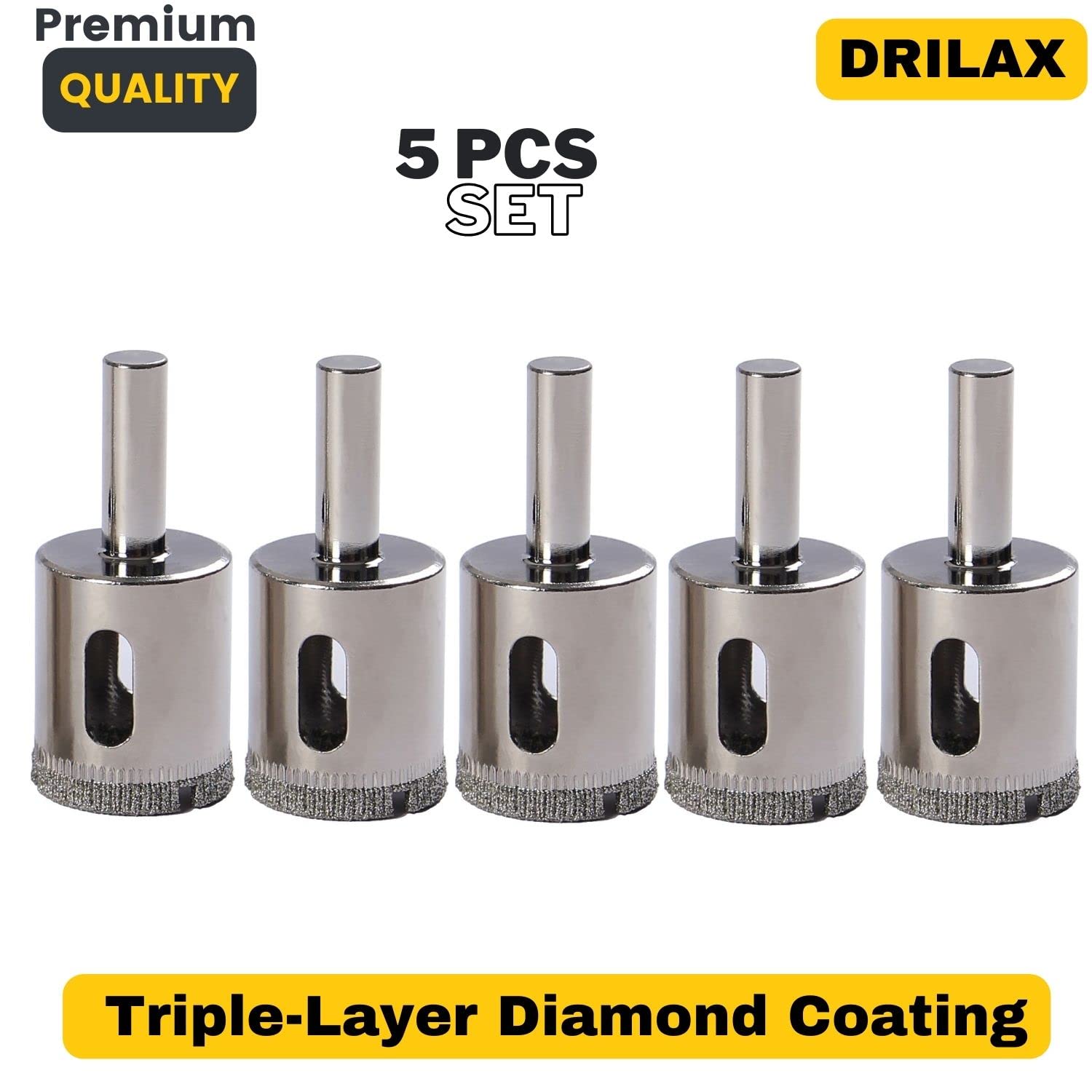 1 Inch Diamond Drill Bits for Ceramic Tile - 5 Pcs Solid Alloy Steel Hole Saws - Professional Glass, Porcelain, Quartz & Granite Drilling Kit - Perfect for Bathroom Renovation, Kitchen Backsplash & DIY Home Projects