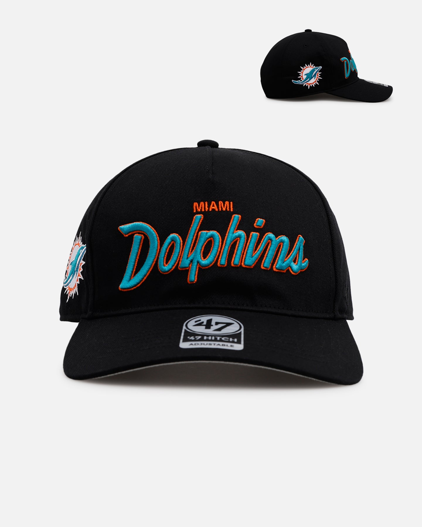 47 Brand Miami Dolphins 'Black Dome Script' 47 Hitch Snapback Hat - Adjustable Black Baseball Cap for Men & Women - Perfect for Football Games, Sports Events & Casual Wear