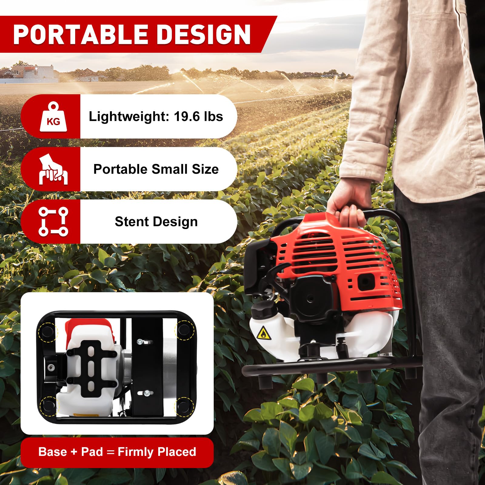 1.7HP 43CC Portable Gas Powered Water Pump - 2 Stroke High Pressure Petrol Transfer Pump for Irrigation, Flood Control & Farm Use