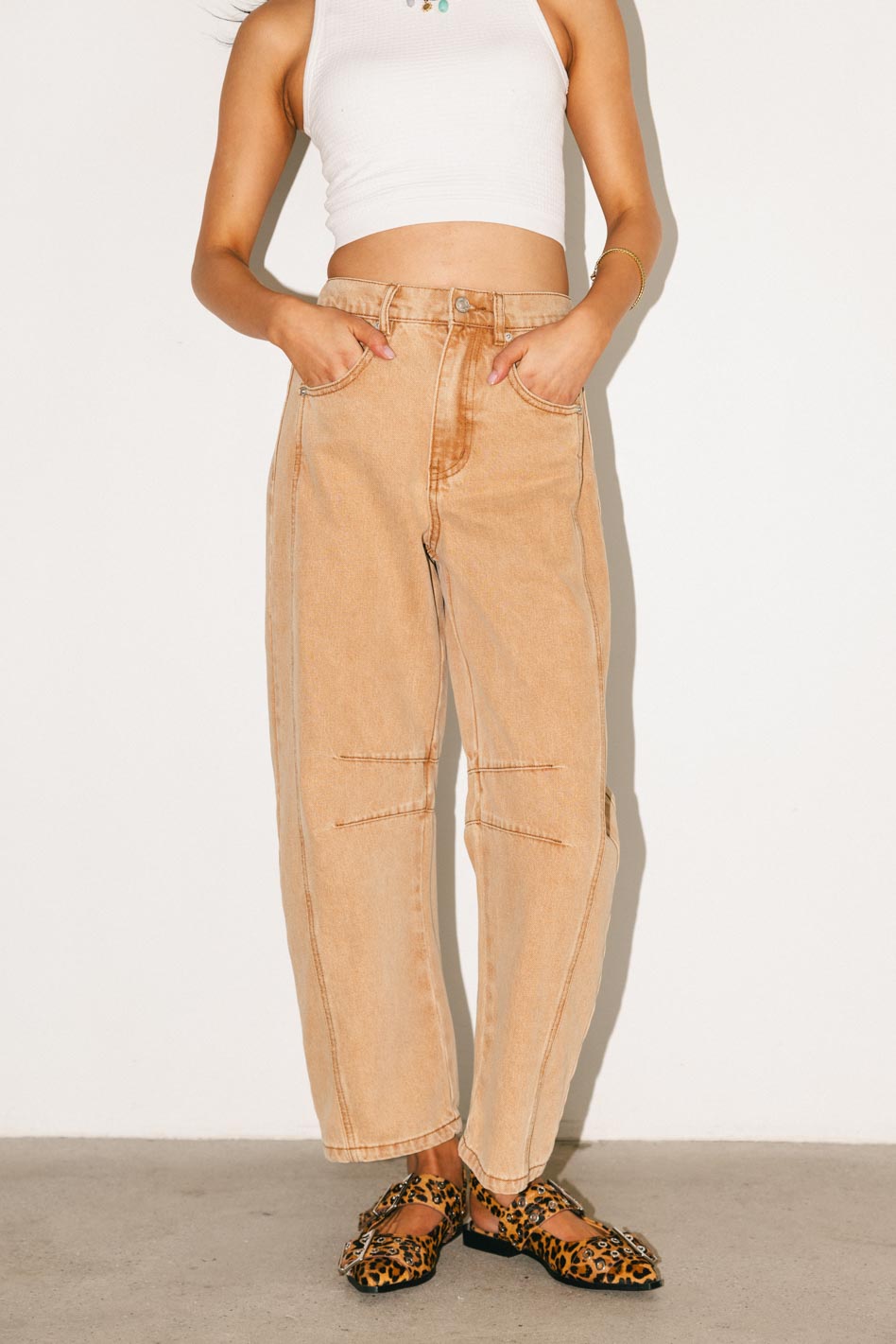 Lisette High Waist Barrel Jeans for Women - Distressed Denim Pants in Rust Color | Perfect for Casual Outfits, Date Nights & Fall Fashion