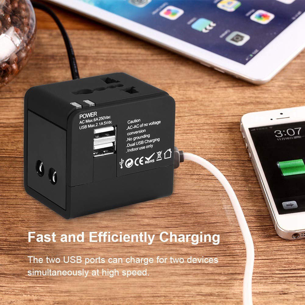 Andraw Universal Power Plug Adapter - Fast Charging USB-C & USB-A Travel Adapter for iPhone, Samsung, iPad - Compact Design for Business Travel, Hotels, Airports (Perfect for International Trips)
