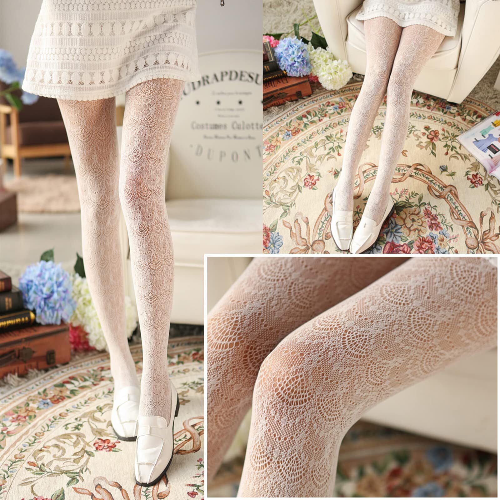 YUFFQOPC Women's Lace Hollow-Out Floral Pattern Tights - Sexy Pantyhose Stockings for Ladies, Perfect for Date Nights, Parties & Fashion Outfits