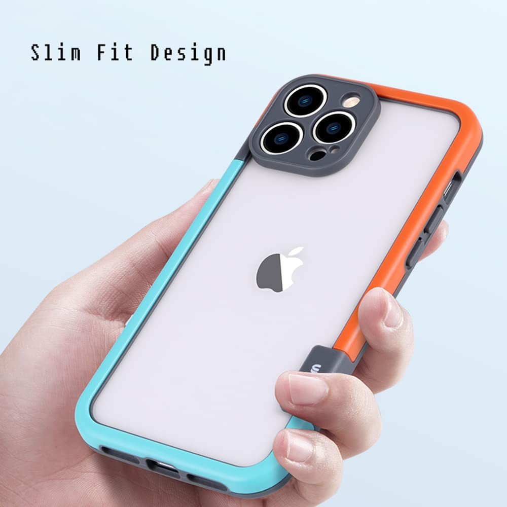 iPhone 13 Pro Bumper Case - MagSafe Compatible, Backless Design with Camera Protection | Shock-Absorbent TPU+PC Edge Frame | Heat Dissipation Technology (Blue-Orange) | Perfect for Active Lifestyles & Wireless Charging