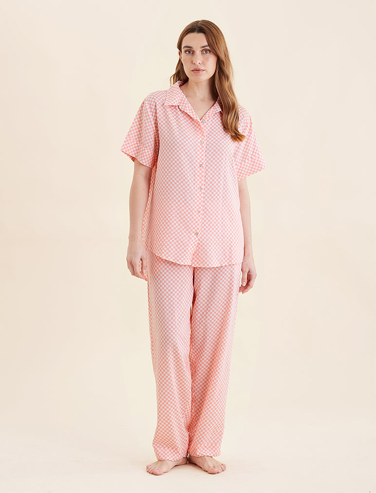 Anais Short Sleeve Full Length Pajamas Set - Soft & Comfortable Sleepwear for Women - Perfect for Nighttime Relaxation & Lounging