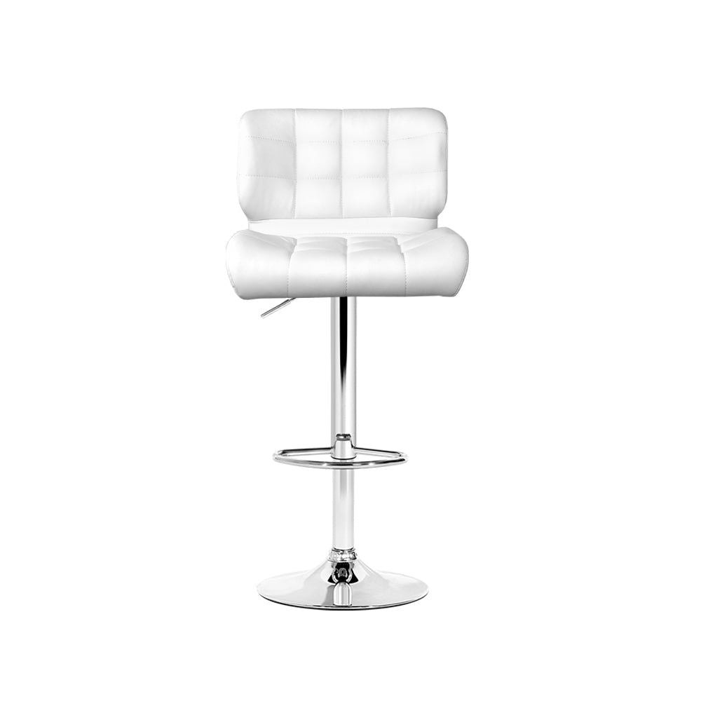 4 Bar Stools with Gas Lift Mechanism - White Leather Padded Seat - Perfect for Kitchen Island, Breakfast Nook or Home Bar Decor