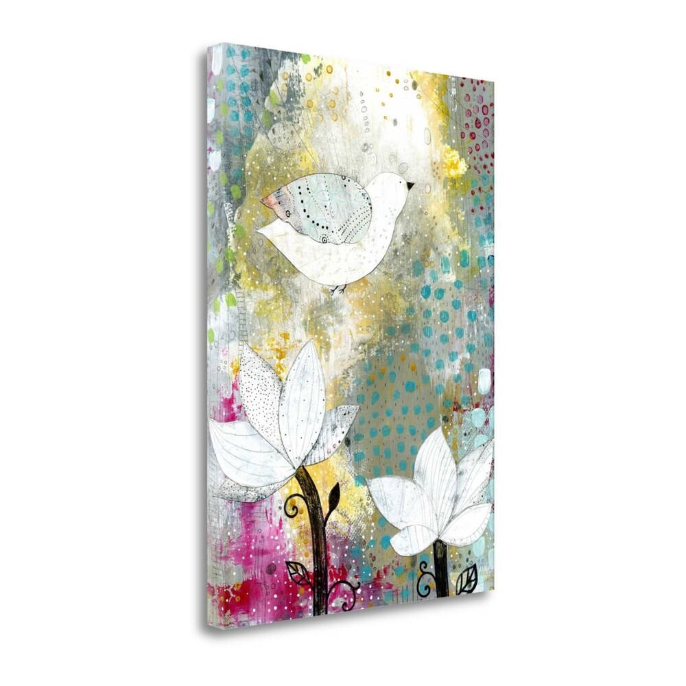 Bird With Lotus Flowers By Sarah Ogren - Premium Giclee Print on Gallery Wrap Canvas Wall Art - Perfect for Living Room, Bedroom & Office Decor