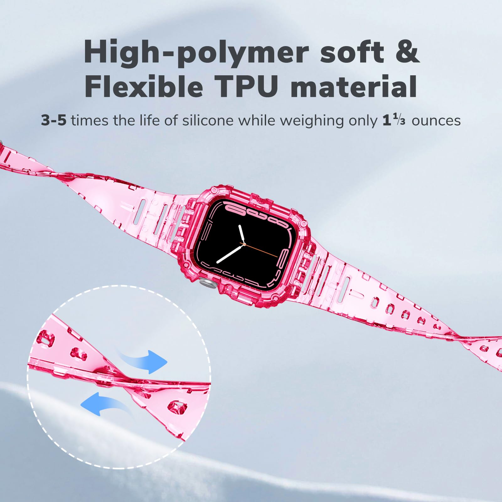 Clear Protective Case with Shockproof Strap for Apple Watch Series 8/7/6/5/4/3/2/1 - Compatible with 38mm 40mm 41mm 42mm 44mm 45mm iWatch Bands | Perfect for Gym, Running & Everyday Wear