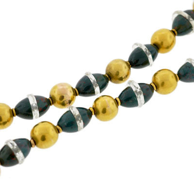 Art Deco 14kt Gold Bloodstone & Rock Crystal Beaded Necklace for Women - Vintage Style Statement Jewelry for Parties, Weddings & Special Occasions