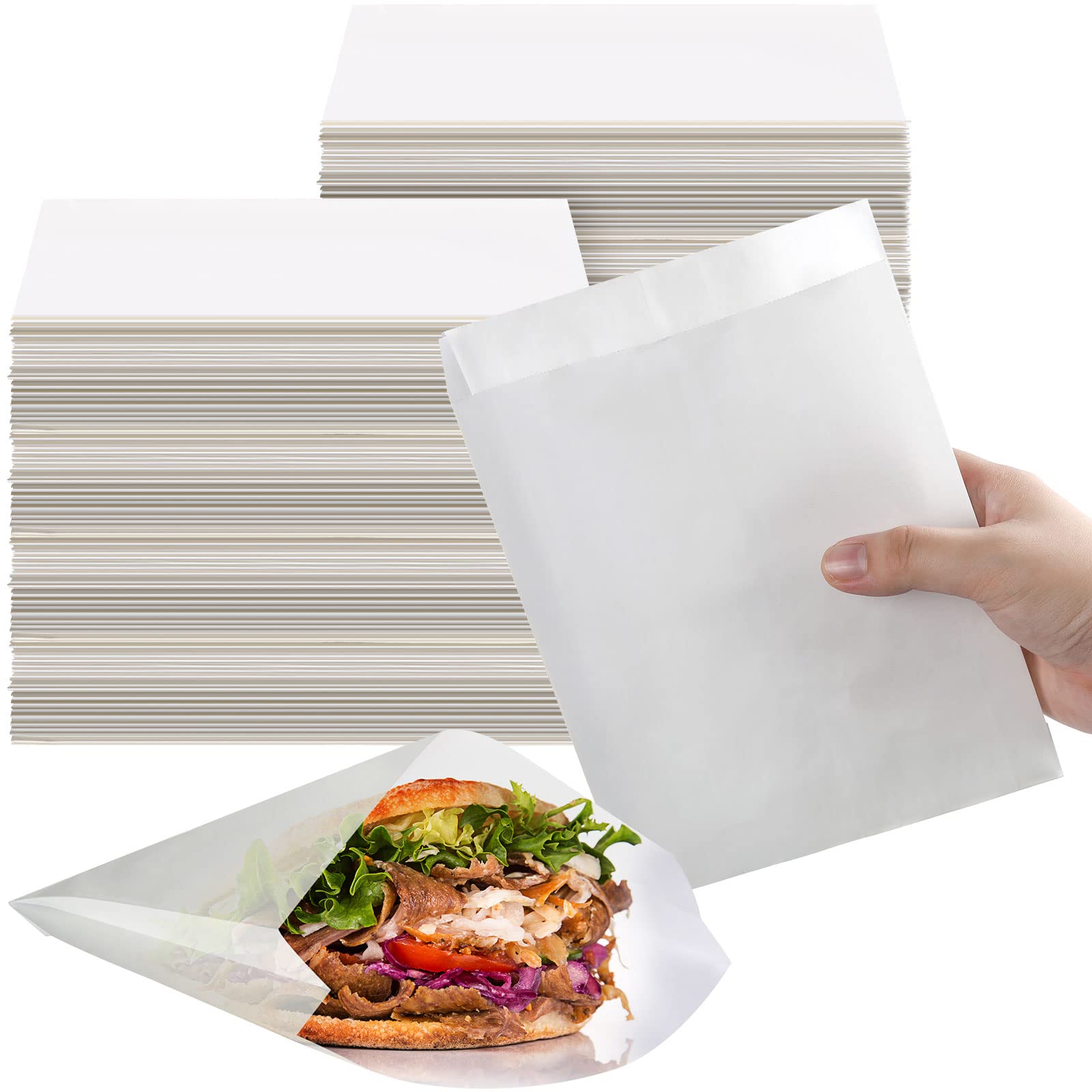 Zubebe 1200 Count 7x6x1 Inch White Wax Paper Sandwich Bags - Grease Resistant, Semi-Translucent Bakery Bags for Cookies, Candy, Snacks & French Fries | Perfect for Home Baking, Party Favors & Food Storage