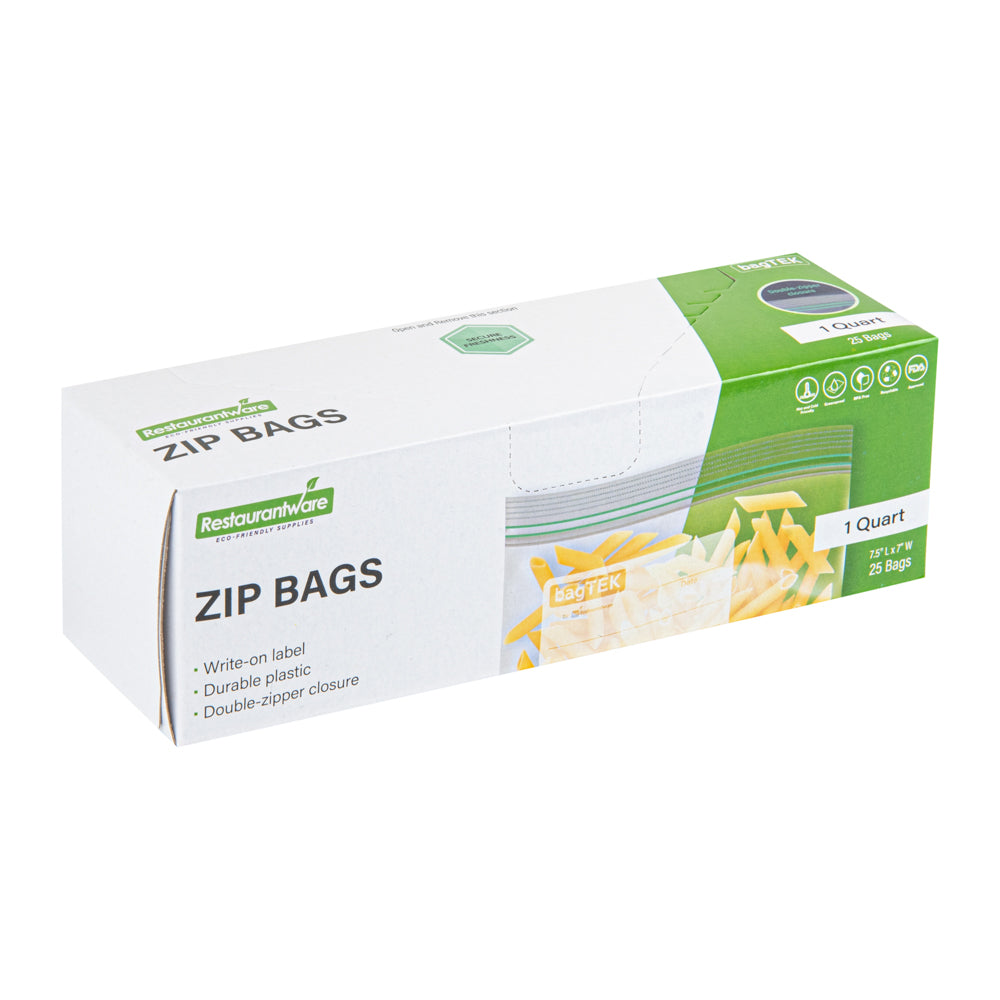BAG TEK 1 Quart Clear Plastic Zip Bags with Double Zipper - 25 Count Box (7.5