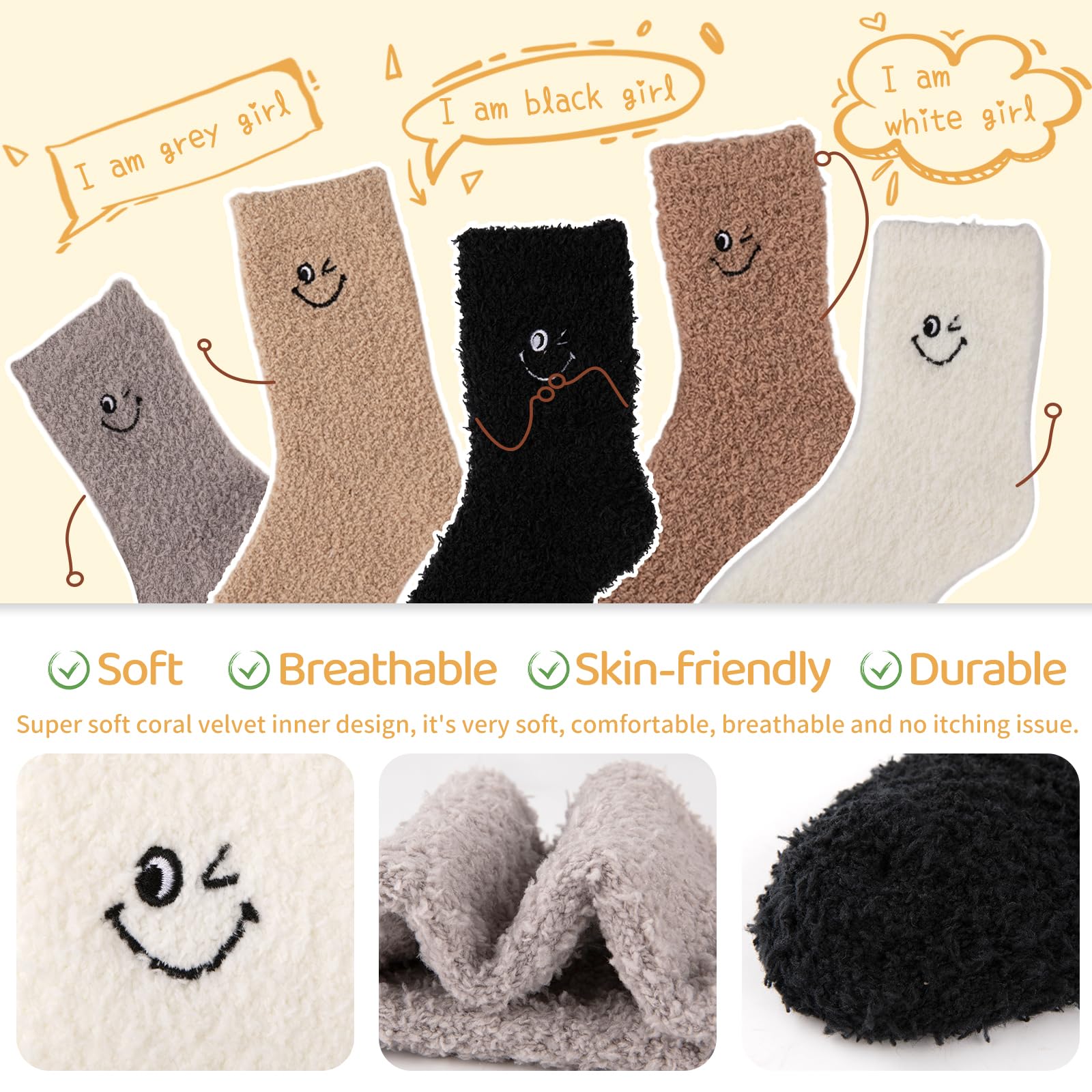 COOVAN Women's Fuzzy Socks - 5 Pairs Ultra Soft Plush Winter Warm Slipper Socks for Home, Sleeping & Cabin Wear - Cozy Fluffy Non-Slip House Socks for Women