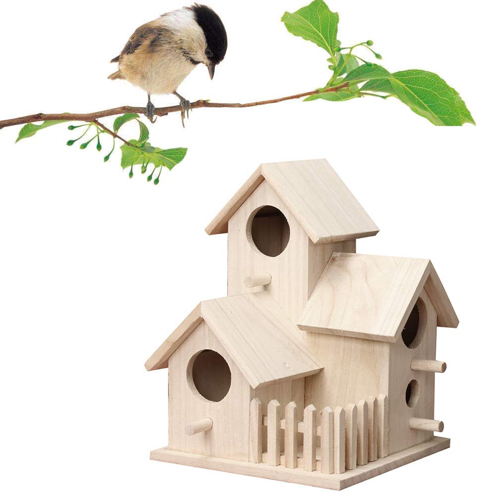 **Handmade Wooden Birdhouse with 6 Windows - Classic Hanging Wild Bird Nesting Box for Breeding & Decoration - Indoor & Outdoor Use - Perfect for Garden, Patio, or Backyard (Brown)**