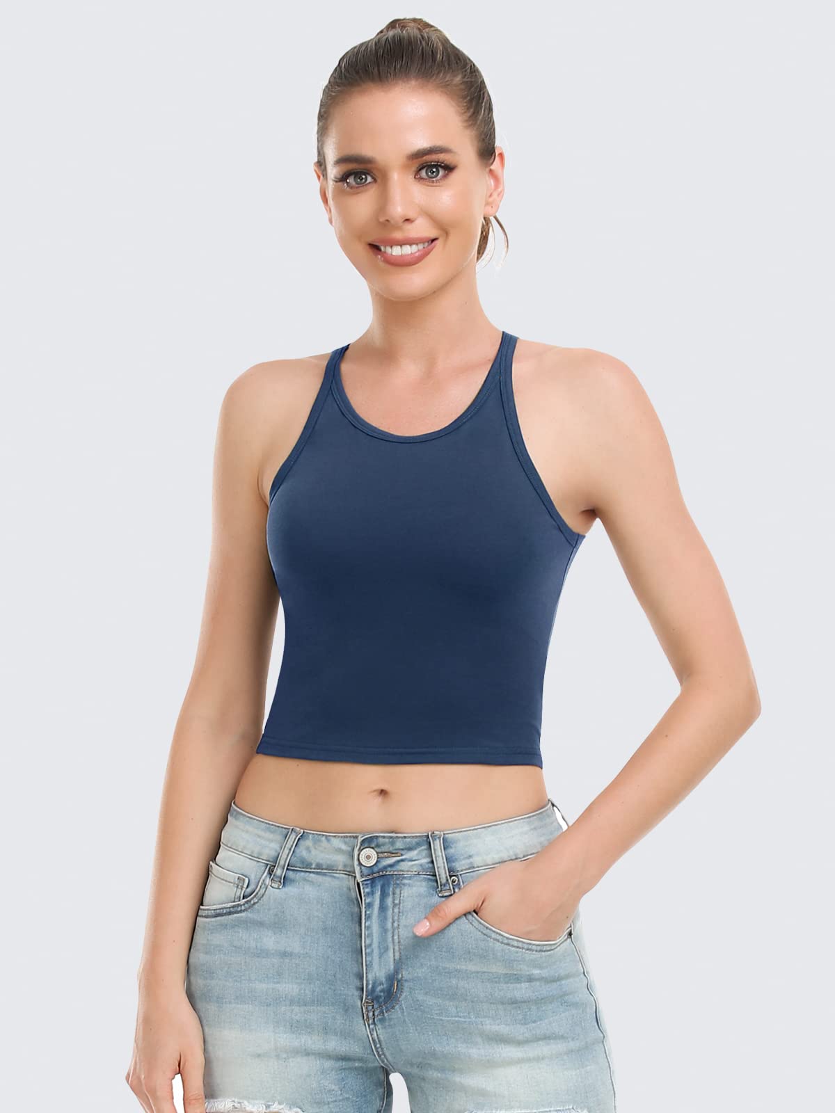 Women's High Neck Crop Tops - 3 Pack Athletic Workout Tank Tops for Gym, Yoga & Running | Breathable Cropped Shirts for Women's Fitness & Casual Wear