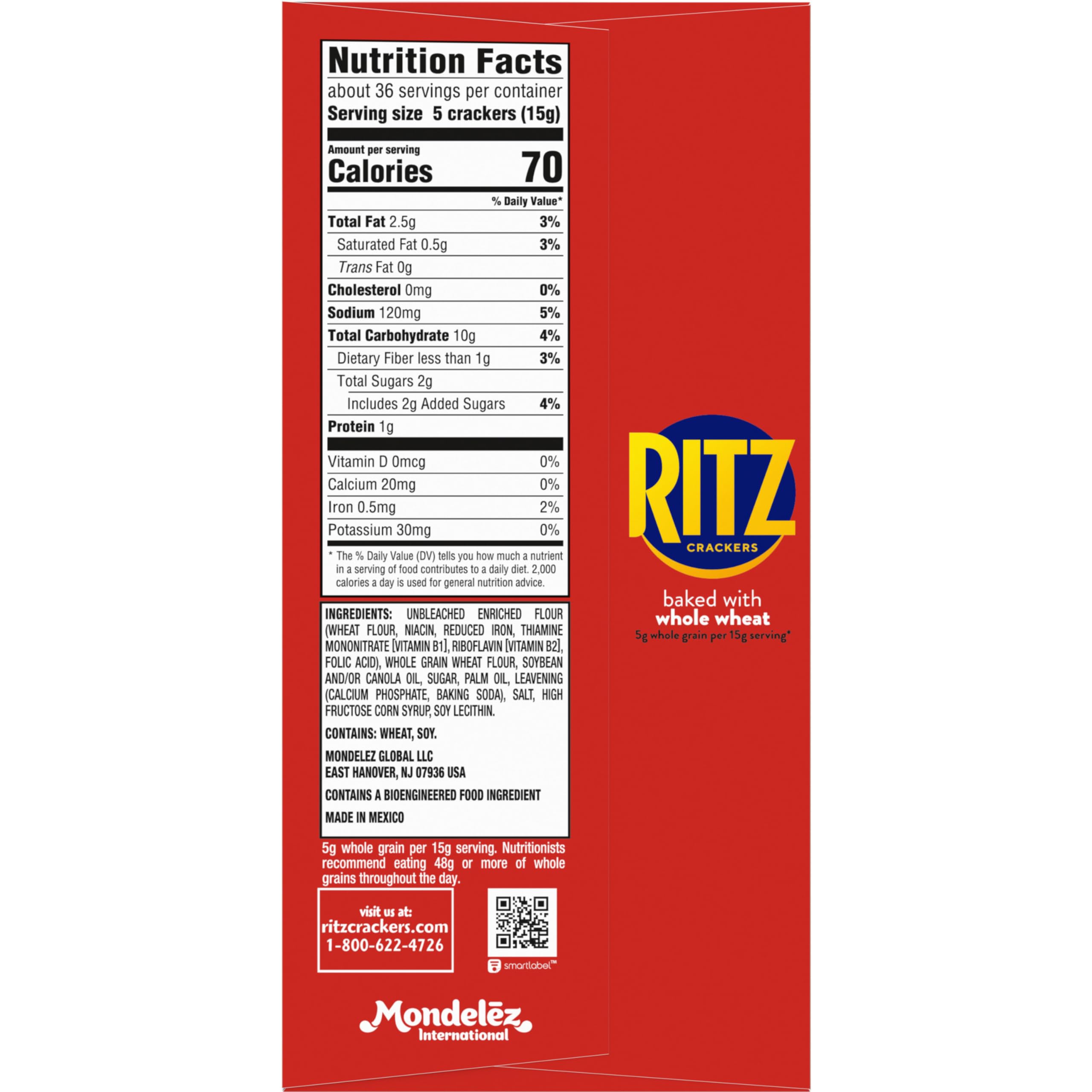 RITZ Whole Wheat Crackers - Healthy Snacks for Kids & Adults - Bulk Family Size (6-19.3 oz) - Perfect for School Lunches, Office Snacks & Picnics