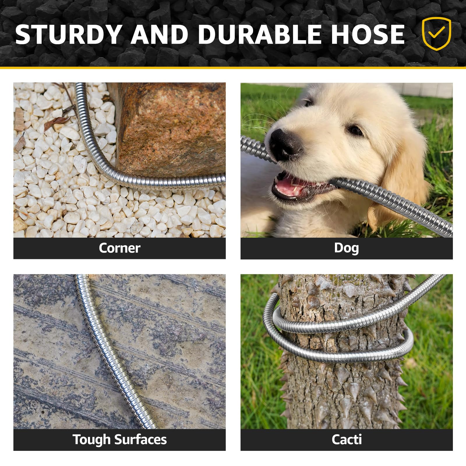 **Heavy Duty 5FT Stainless Steel Garden Hose with Metal Fittings - Flexible, Lightweight & Puncture Proof - Perfect for Yard, Outdoor, RV, and Camping Use**