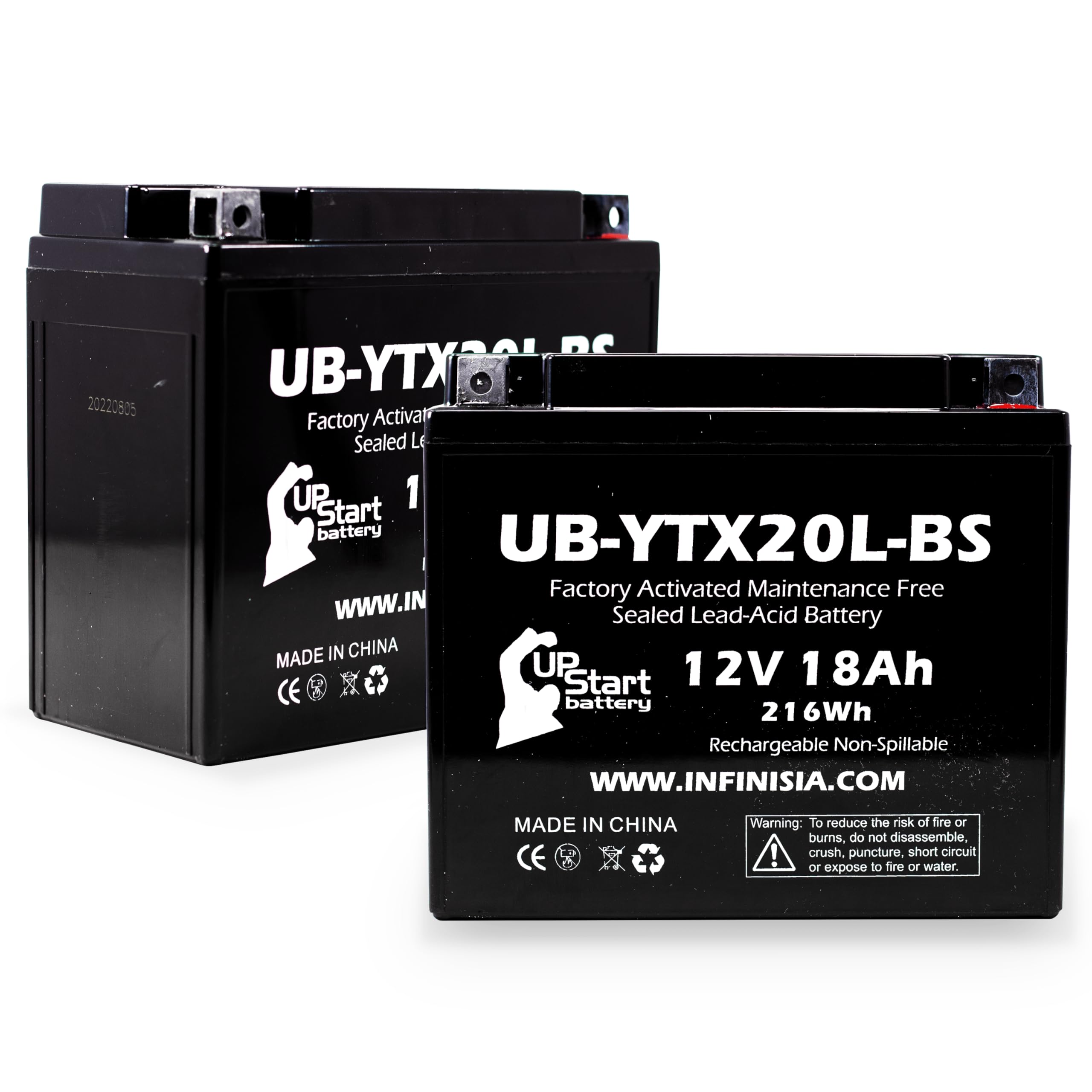 2-Pack UB-YTX20L-BS Replacement Battery for Moto Guzzi V75 750CC Motorcycle - 12V 18AH Maintenance-Free AGM Power Sports Battery by UpStart - Perfect for Long Rides & Off-Road Adventures