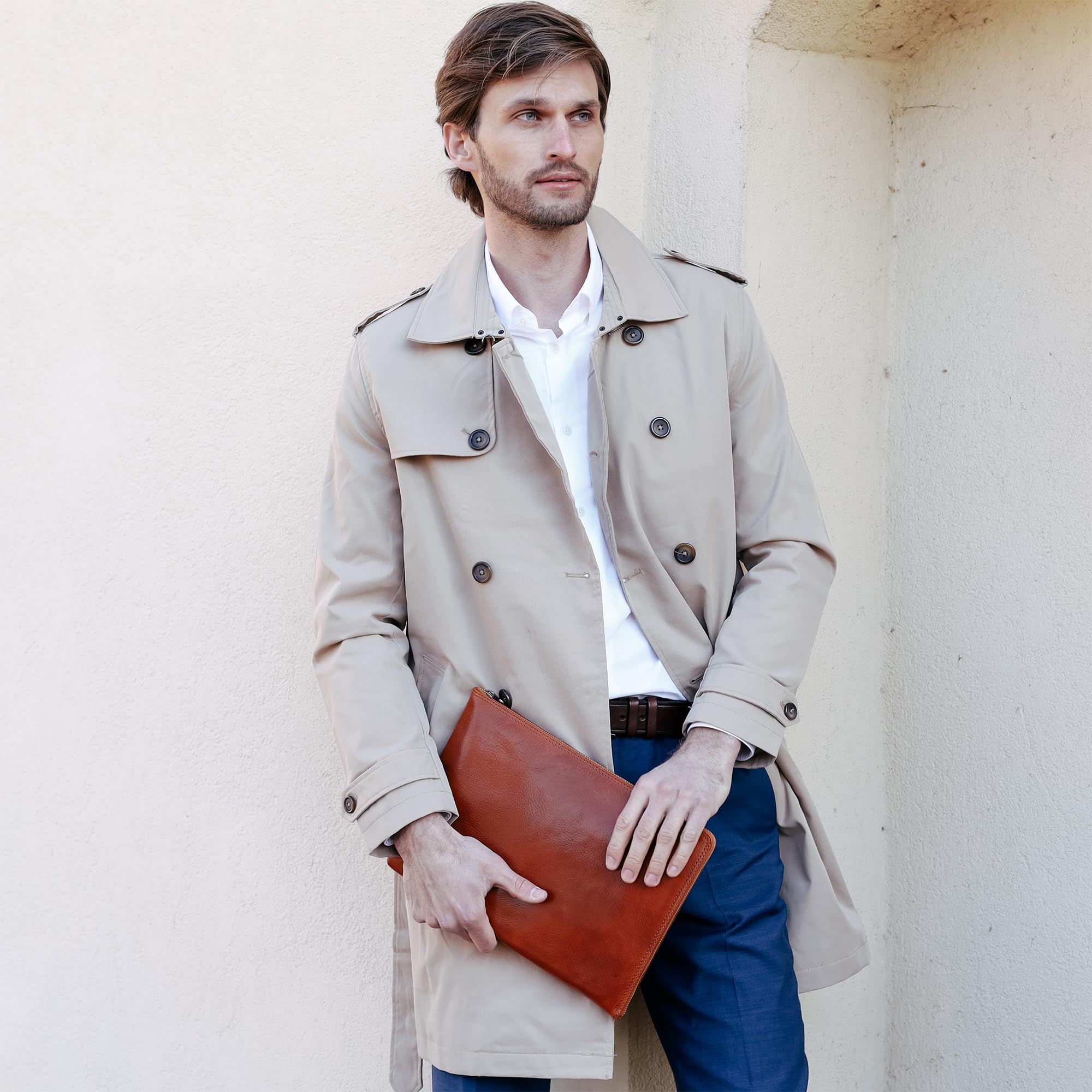 Italian Leather Clutch for Men - Wrist Bag Organizer for Business & Travel