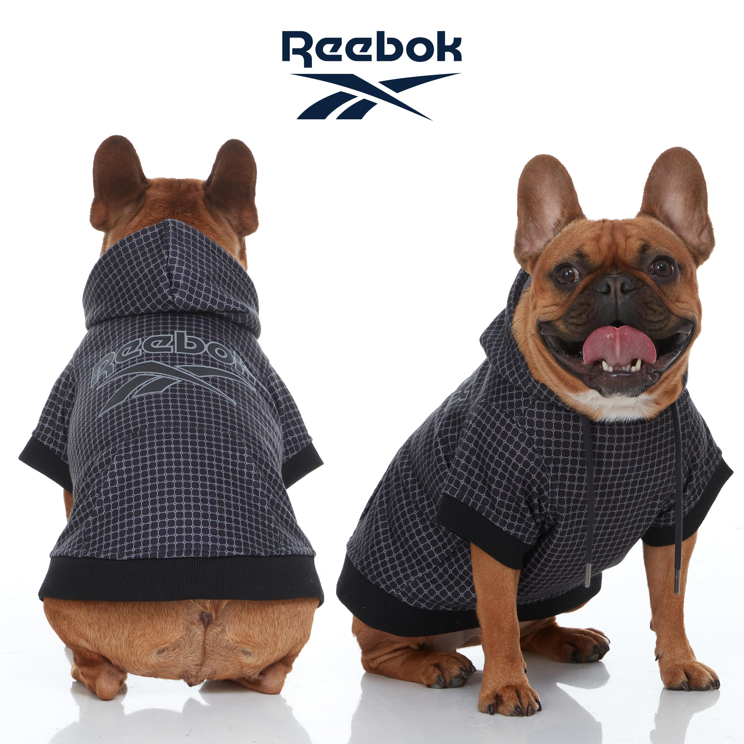 Reebok Fleece Dog Hoodie with Leash Hole - Warm Winter Dog Sweater for Small, Medium & Large Dogs | Cozy Pullover Hooded Sweatshirt for Fall & Christmas | Perfect for Outdoor Walks & Holiday Photos