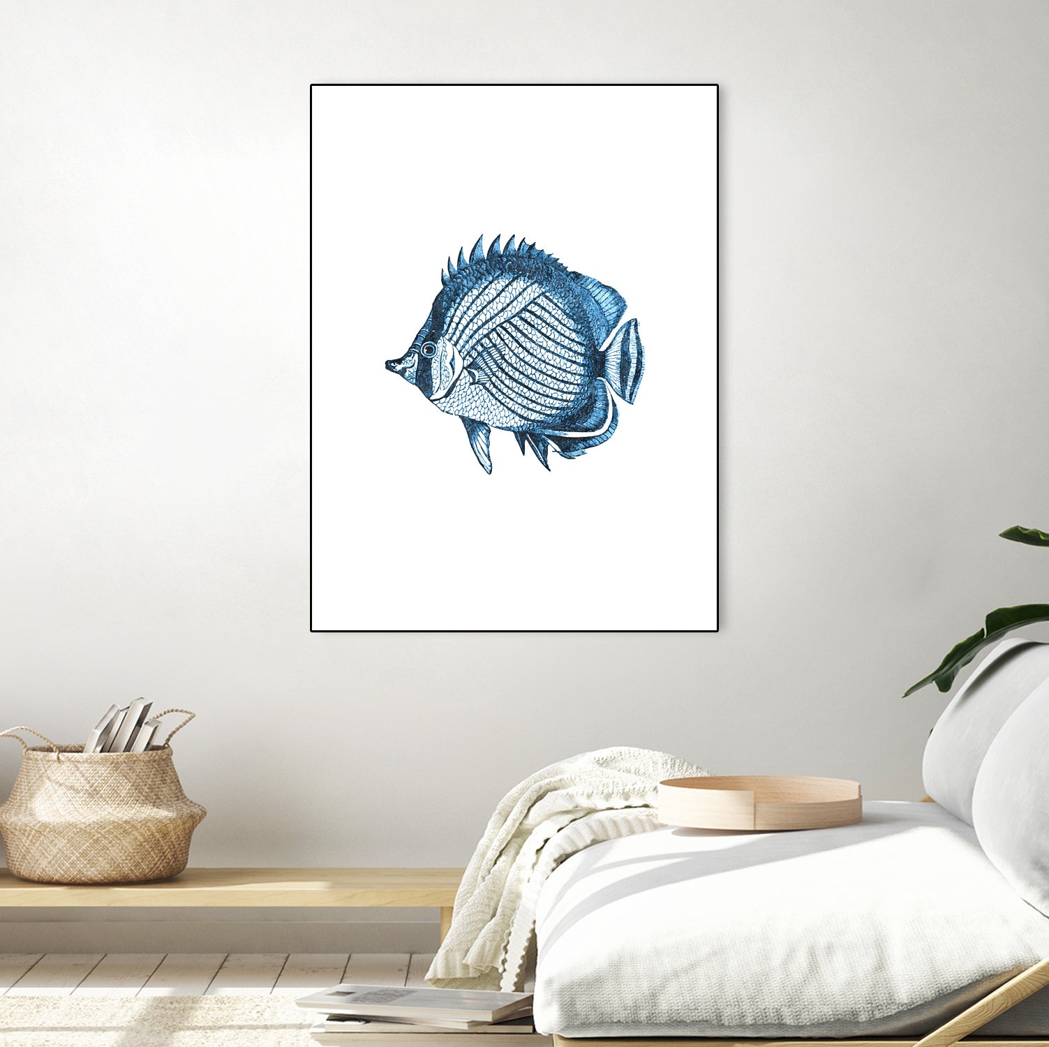 Blue Fish Illustration Wall Art - Hand-Painted Ocean Themed Decor for Living Room, Bedroom & Office | Perfect for Home, Beach House & Coastal Style Interiors