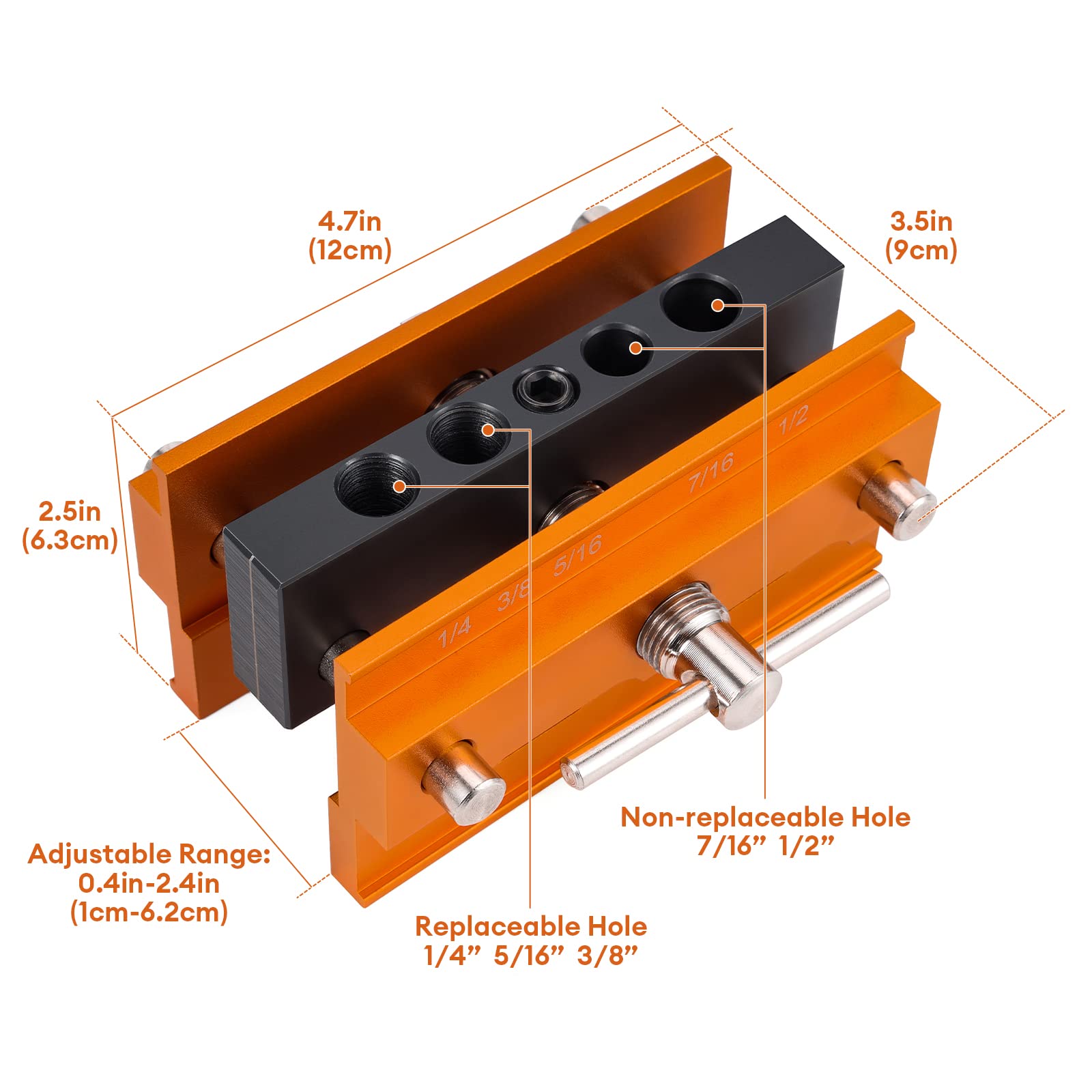 SLIIMU Self Centering Dowel Jig Kit - 6 Drill Sleeves, Inch Woodworking Drill Guide for Straight Holes, Portable Drill Block for Wood Dowels (Orange) - Perfect for Cabinet Making, Furniture Repair & DIY Woodworking Projects