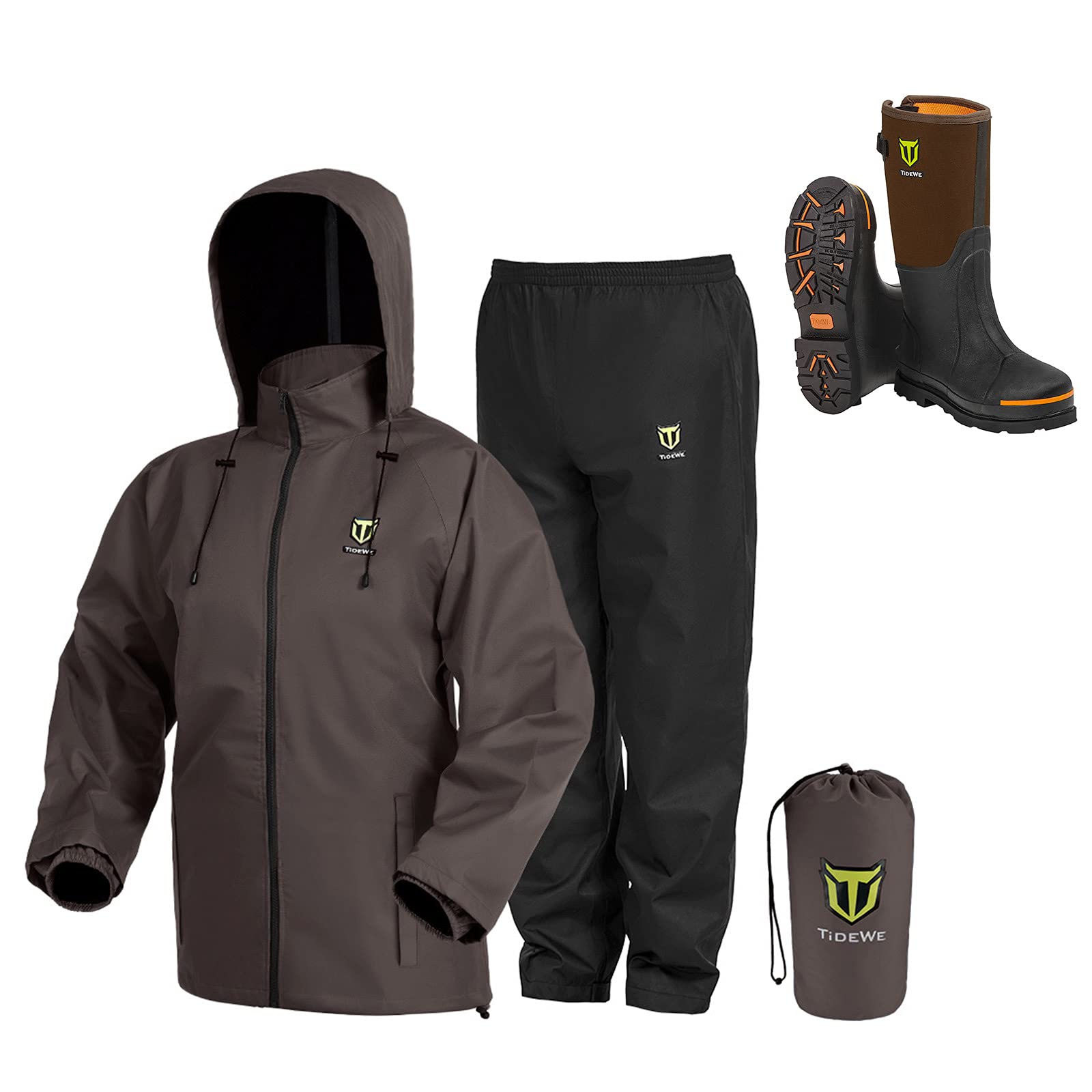 TideWe Waterproof Rain Suit & Steel Toe Work Boots for Men - Outdoor Hunting, Fishing & Construction Work Gear