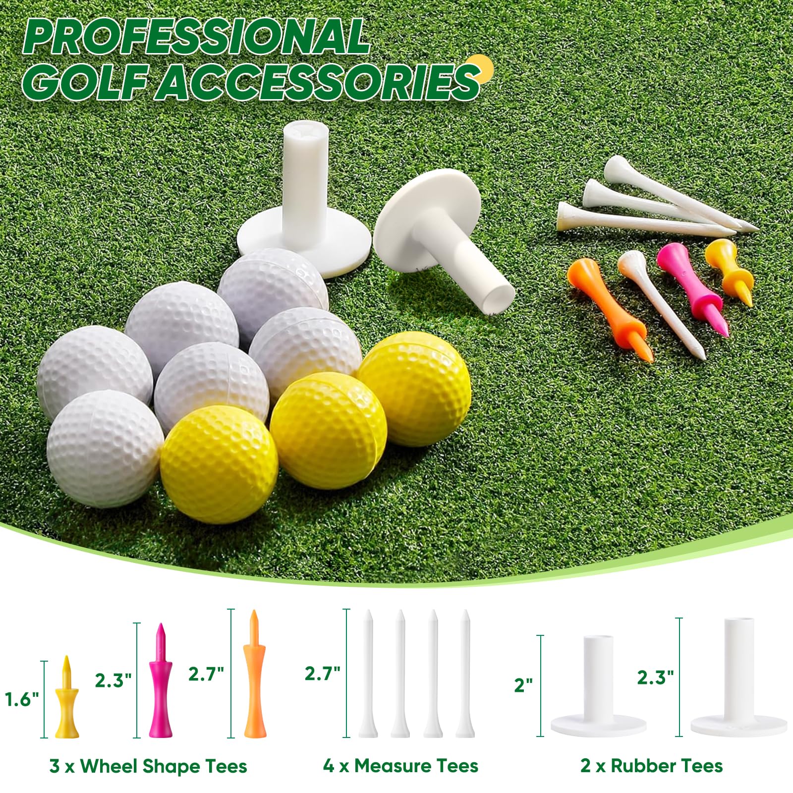 BestGolf 42MM Professional Golf Practice Mat - 5x4ft Premium PE Grass & Hot Pressed Turf for Indoor/Outdoor Use - Includes 9 Golf Balls & 9 Tees - Perfect for Backyard Training, Driving Range & Home Golf Practice