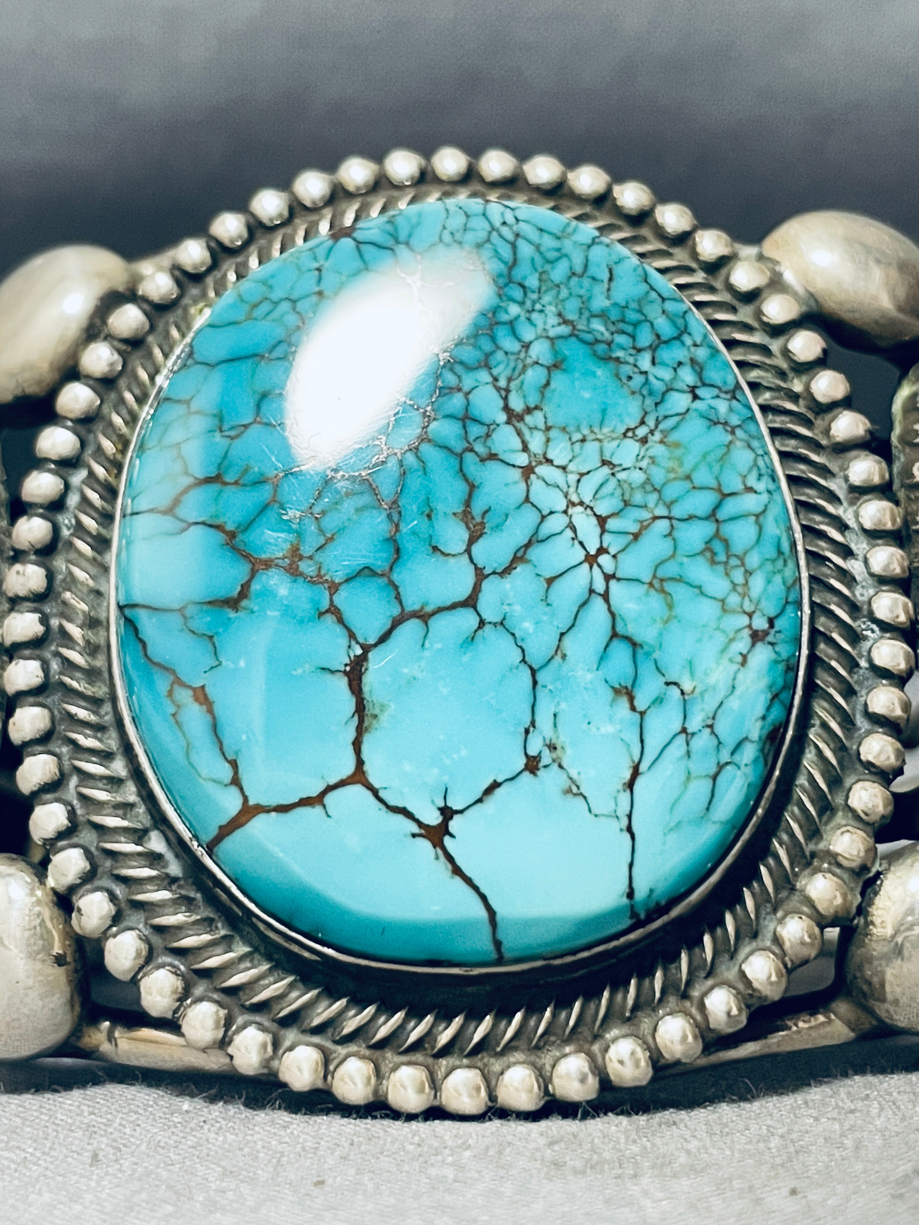 151g Vintage Native American Navajo Spiderweb Turquoise Sterling Silver Cuff Bracelet - Handmade Southwest Jewelry for Boho Fashion & Gift Giving