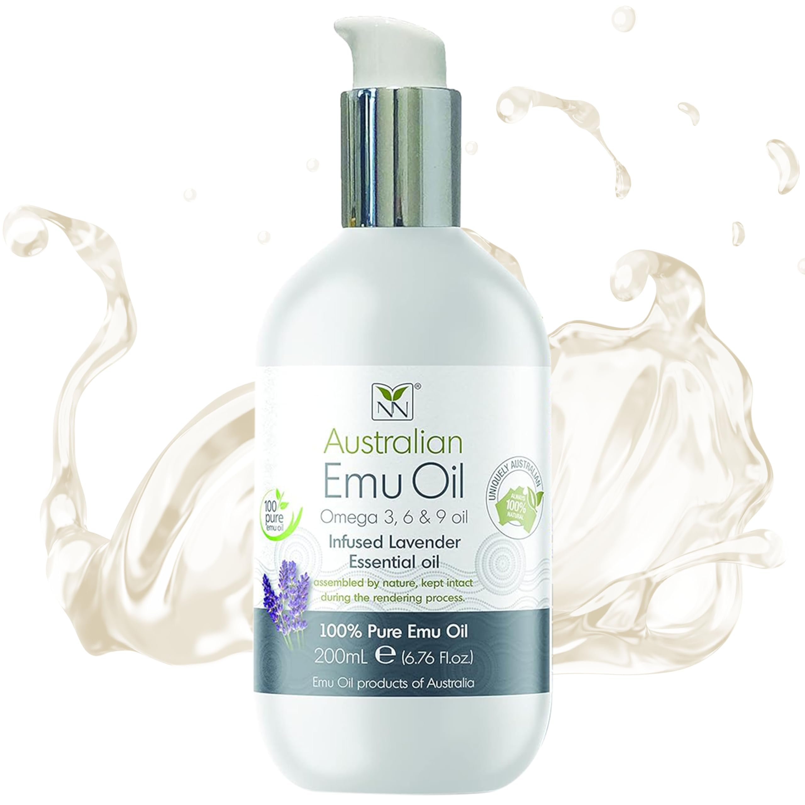 Pure Emu Oil for Skin, Hair & Nails - Natural Moisturizer with Omega 3, 6, 9, Vitamins & Minerals - Australian Emu Oil for Face, Body & Scalp Care by Y-Not Natural - 200mL Lavender Scented - Perfect for Dry Skin Relief, Hair Hydration & Nail Treatment