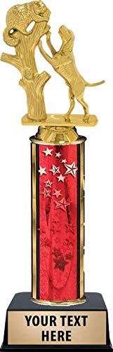 Custom Engraved Coon Hound in Tree Dog Trophy Award - Personalized Red Stars Hunting Dog Prize for Coonhound Competitions, Hunting Awards & Outdoor Sports Recognition