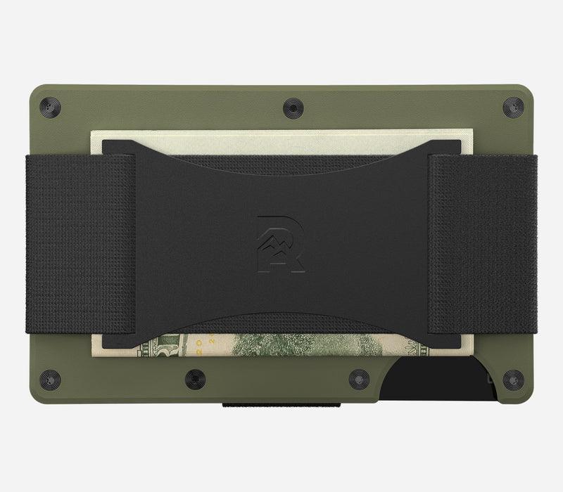 Slim Matte Olive Aluminum Minimalist Wallet with Cash Strap - Perfect for Everyday Carry & Travel Essentials