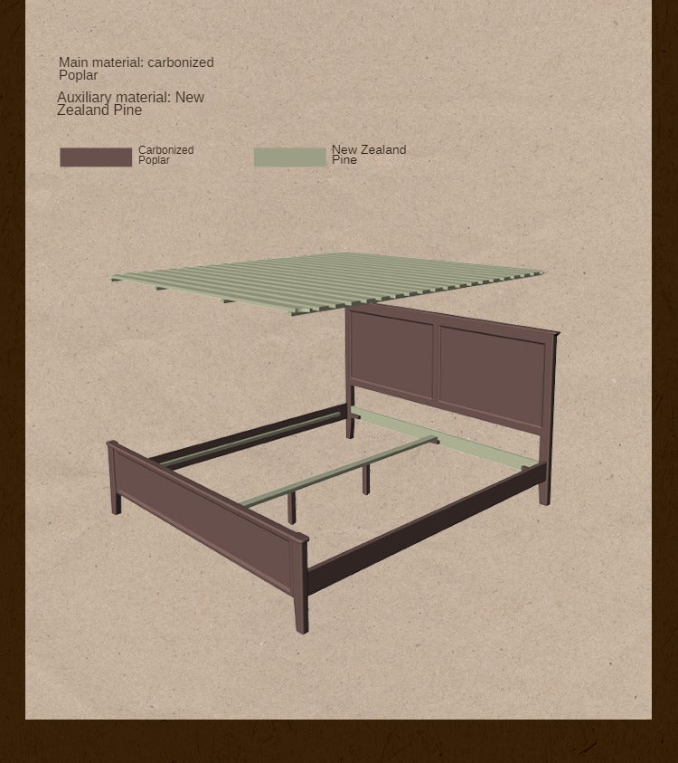 Solid Poplar Wood Bed - Modern American Retro High Back Bed Frame for Bedroom, Guest Room & Master Suite