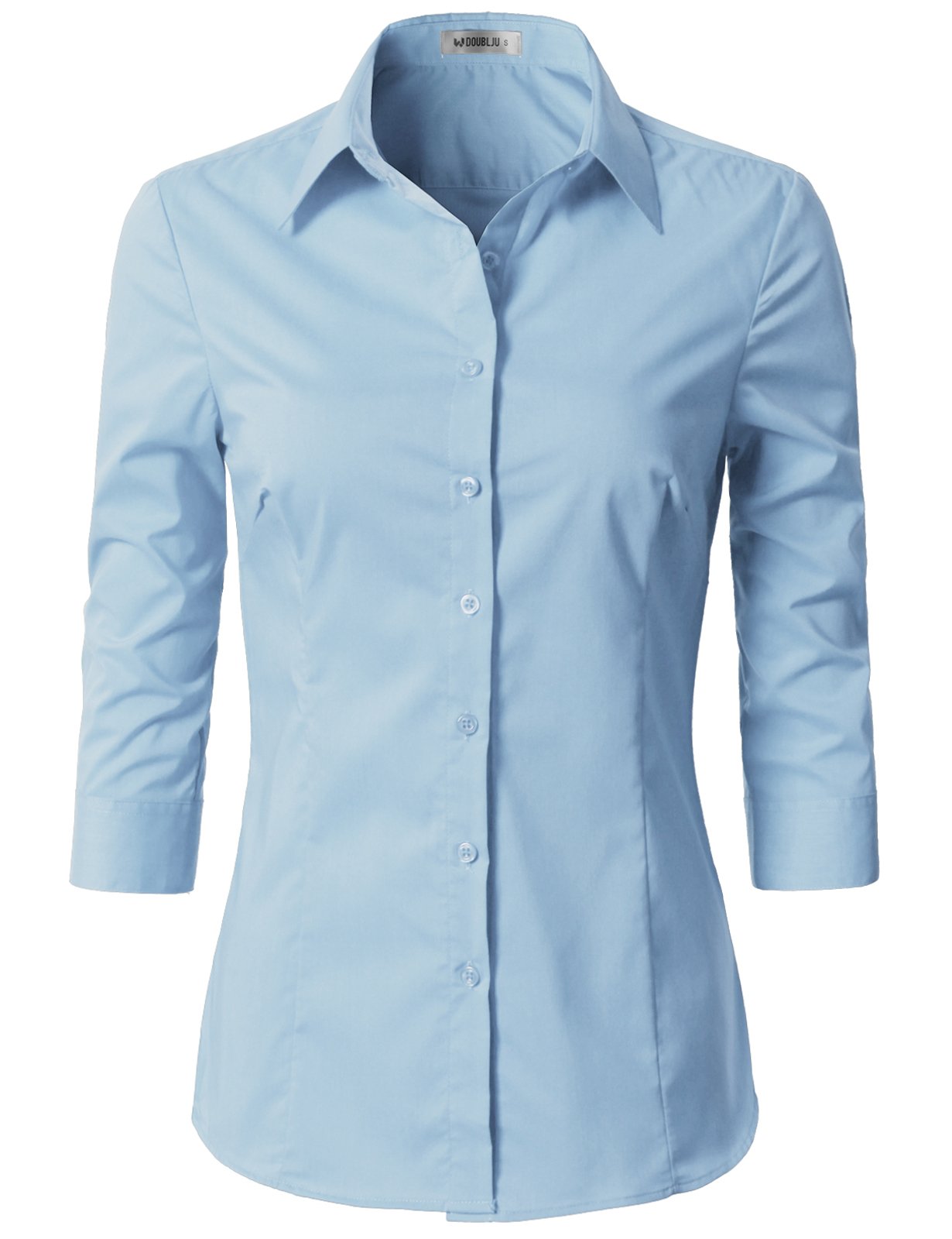 DOUBLJU Women's Slim Fit 3/4 Sleeve Button Down Shirt - Casual Office Blouse, Plus Size & Regular Sizes - Perfect for Work, Business Meetings & Everyday Wear