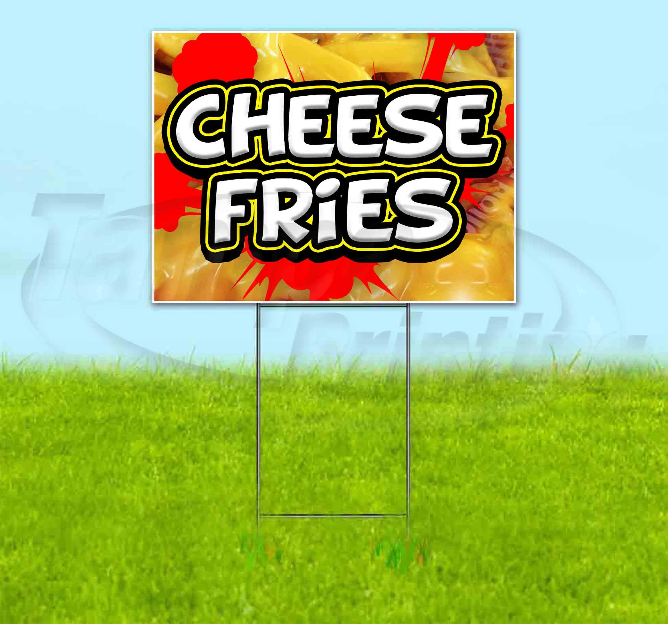 Cheese Fries RED Splat 18x24 Inch Yard Sign with Metal Step Stake - Bulk Discounts & Multi-Packs Available | Perfect for Advertising, Events, and Home Decor | Made in USA