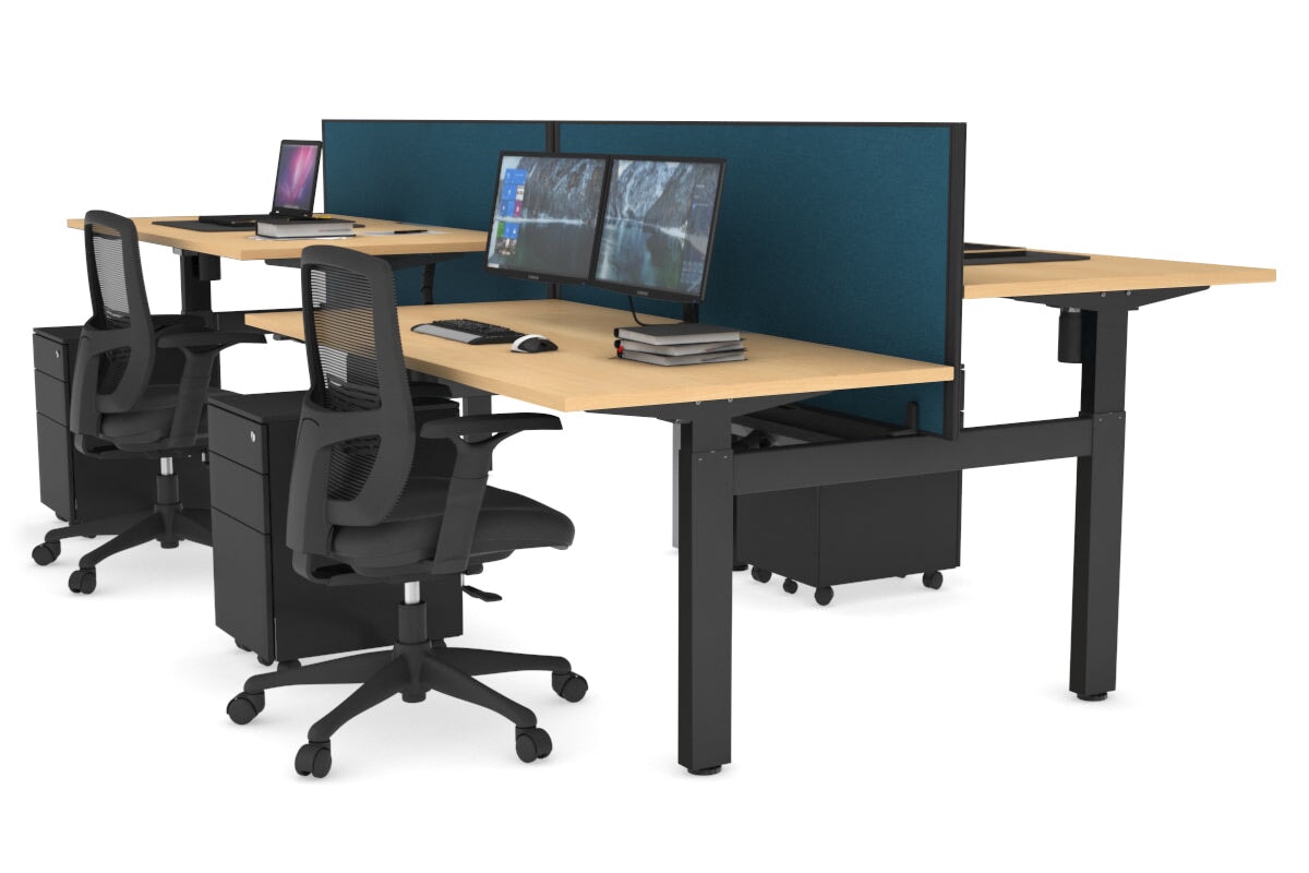 Adjustable 4-Person H Bench Workstation - Black Frame [1200L x 800W] - Perfect for Office, Coworking Spaces & Home Offices