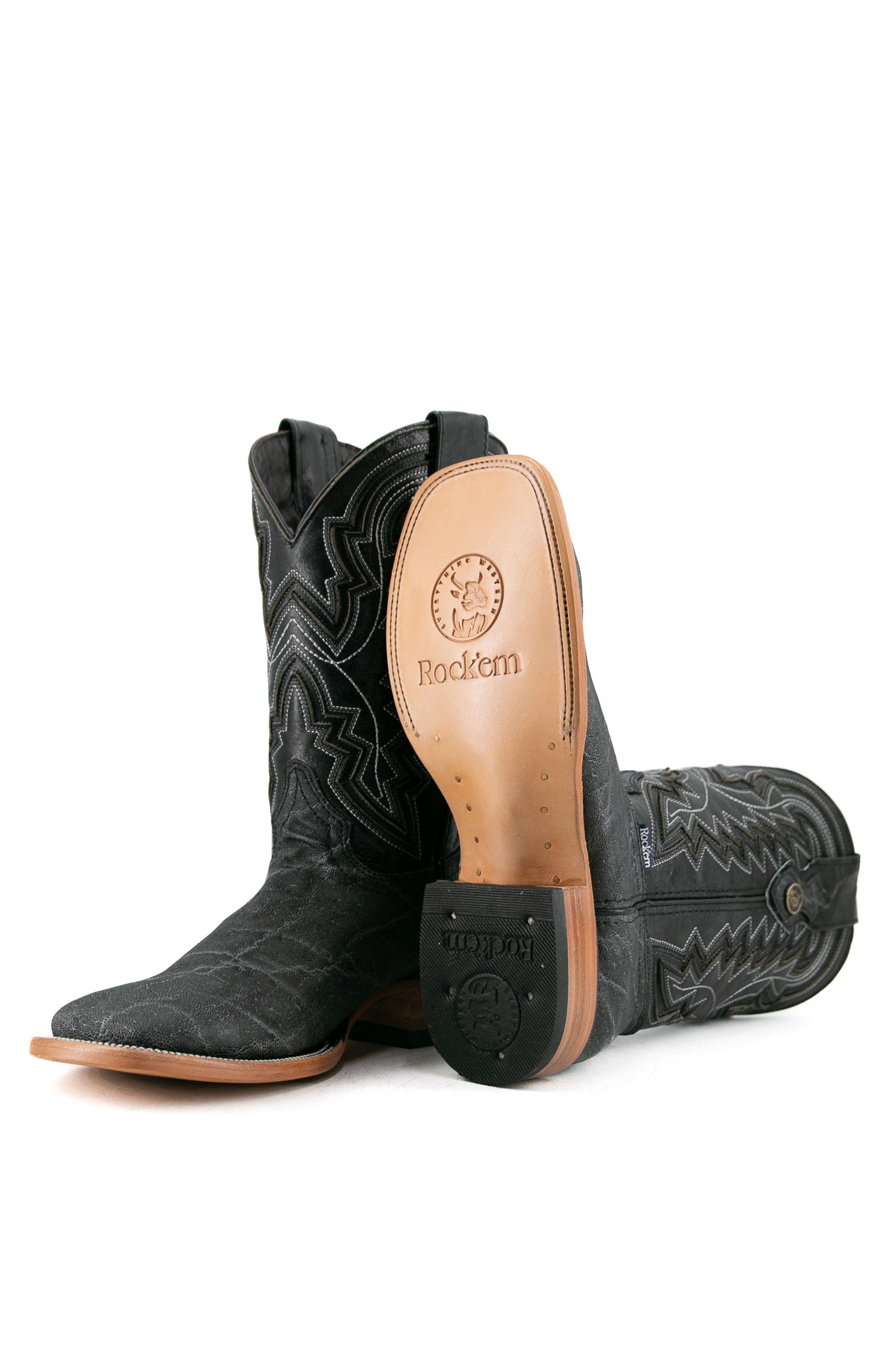 Rock'em Elephant Square Toe Cowboy Boots for Men - Western Style Leather Riding Boots with Comfortable Cushion - Perfect for Rodeo, Country Music Festivals & Outdoor Adventures