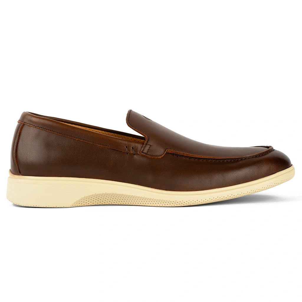 Premium Genuine Leather Loafer Shoes for Men - Chestnut & Cream Color - Comfortable Slip-On Dress Shoes for Business, Office & Casual Wear