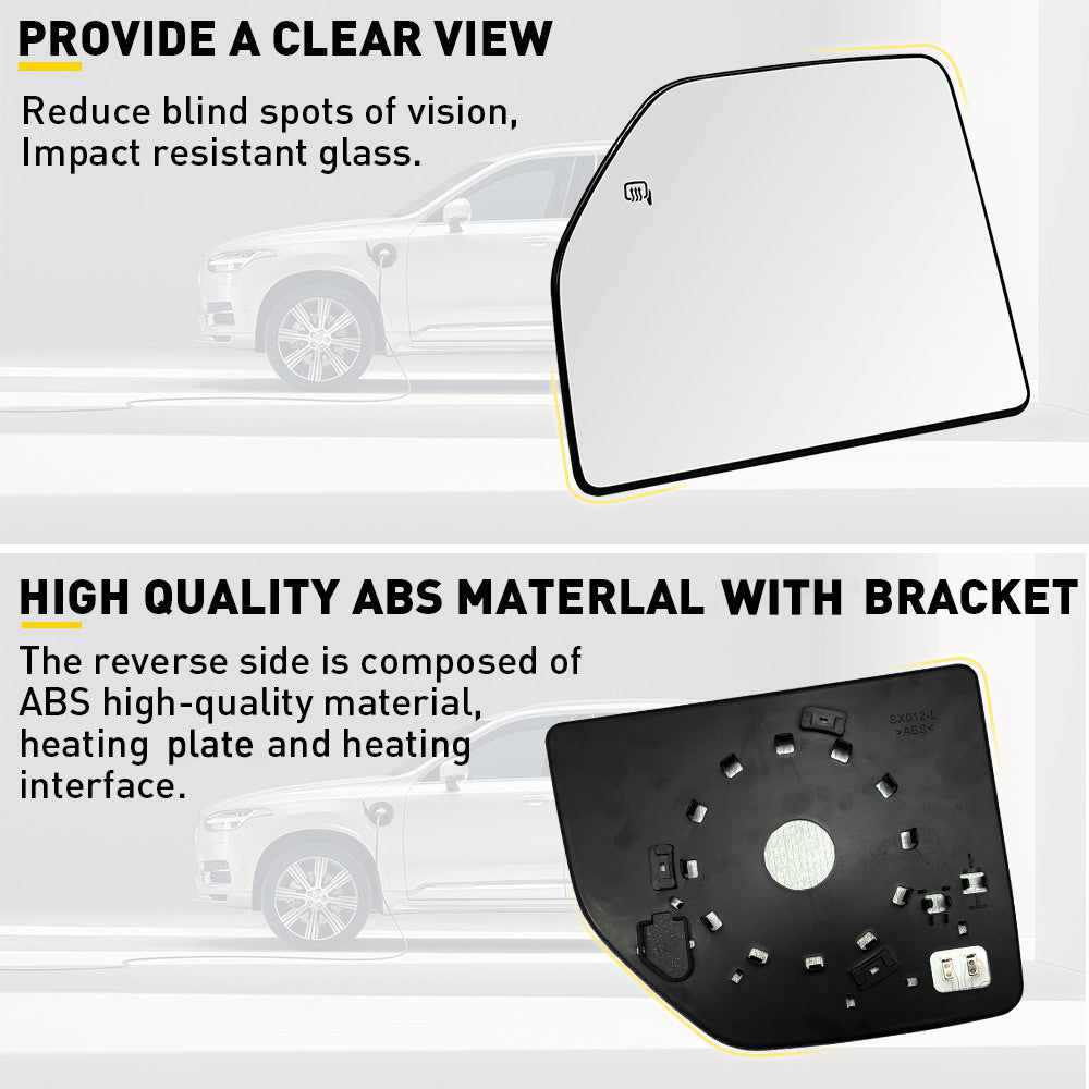 Heated Mirror Glass for 2015-2021 Ford F150 & 2017-2022 Ford F250 F350 F450 F550 Super Duty - Upper & Lower Replacement - Defrost Fog Prevention for Winter Driving