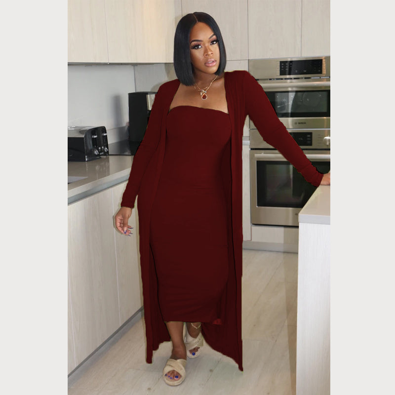 Sexy Strapless Skirt Coat Two-Piece Set - Women's Fashion Outfit for Party, Date Night & Special Occasions