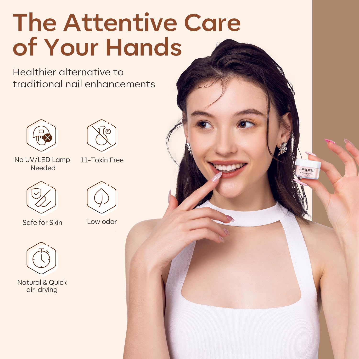 Modelones 6 Colors Nude Acrylic Powder Kit - Skin Tone Brown Neutral Nail Extension Powder for DIY Nail Art, No UV Lamp Needed (C3-Nude Neutral) | Perfect for Salon Professionals & Home Manicures