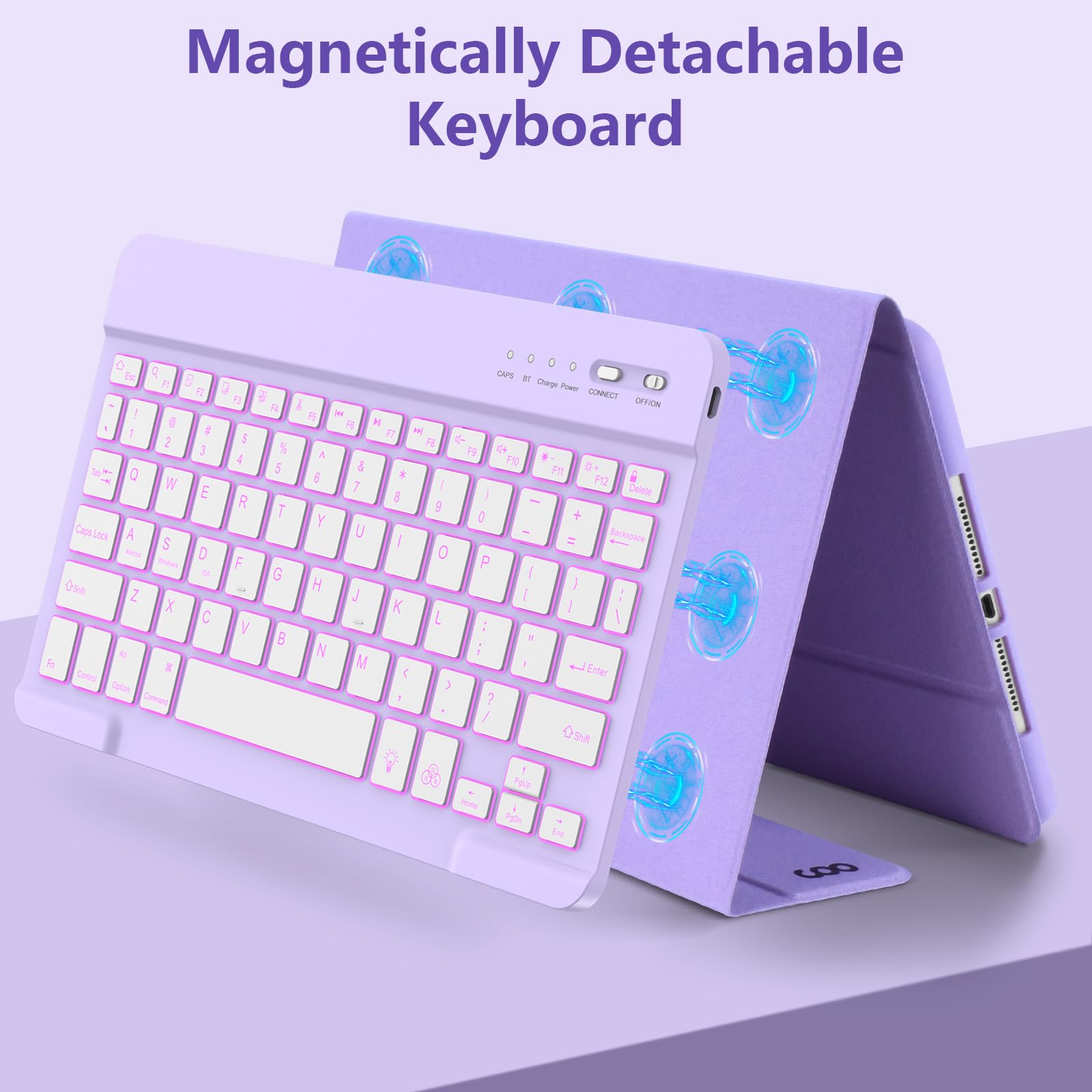 FUWANG Detachable Backlit Keyboard Case for iPad 9th/8th/7th Gen 10.2 inch, iPad Pro 10.5 & iPad Air 3rd Gen - 7 Color LED Backlight with Stand & Apple Pencil Holder | Perfect for Work, Study & Travel
