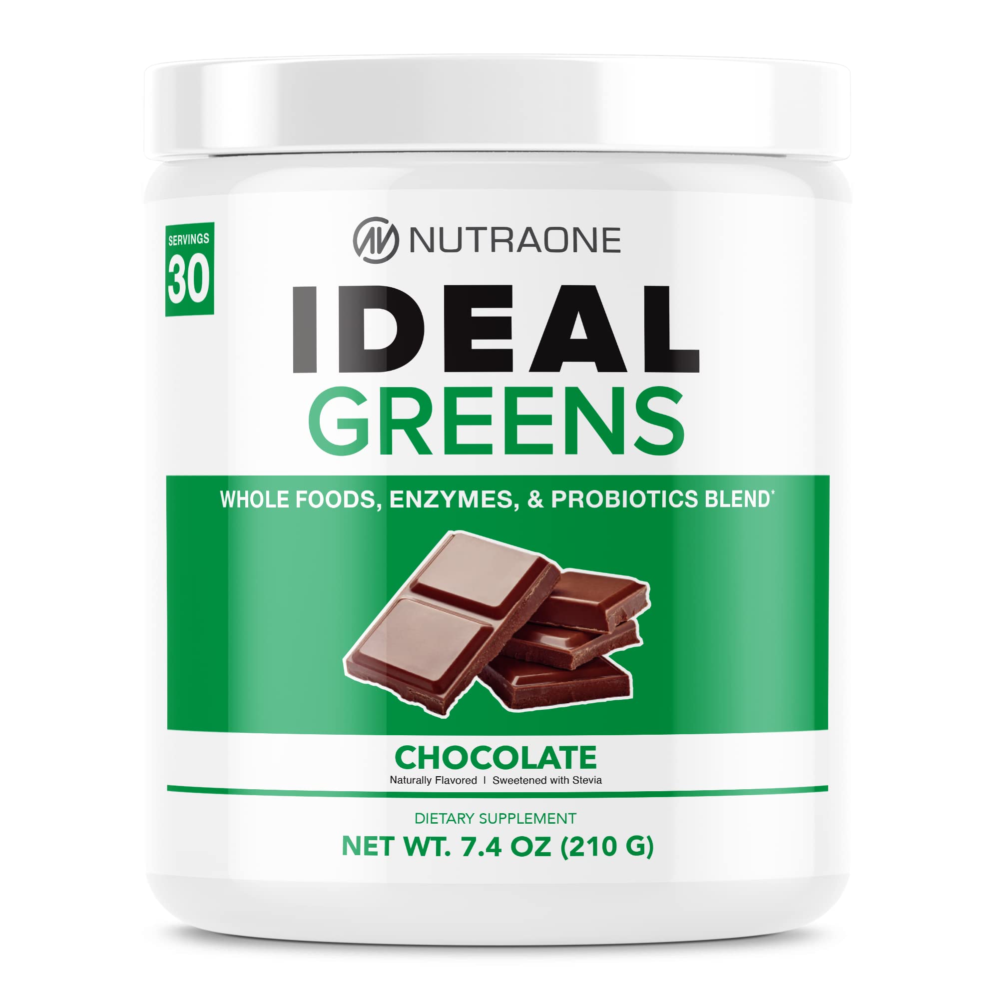 NutraOne Ideal Greens Superfood Powder - Antioxidant & Nutrient-Rich Supplement with Chocolate Flavor (30 Servings) | Boost Energy & Immunity for Active Lifestyles