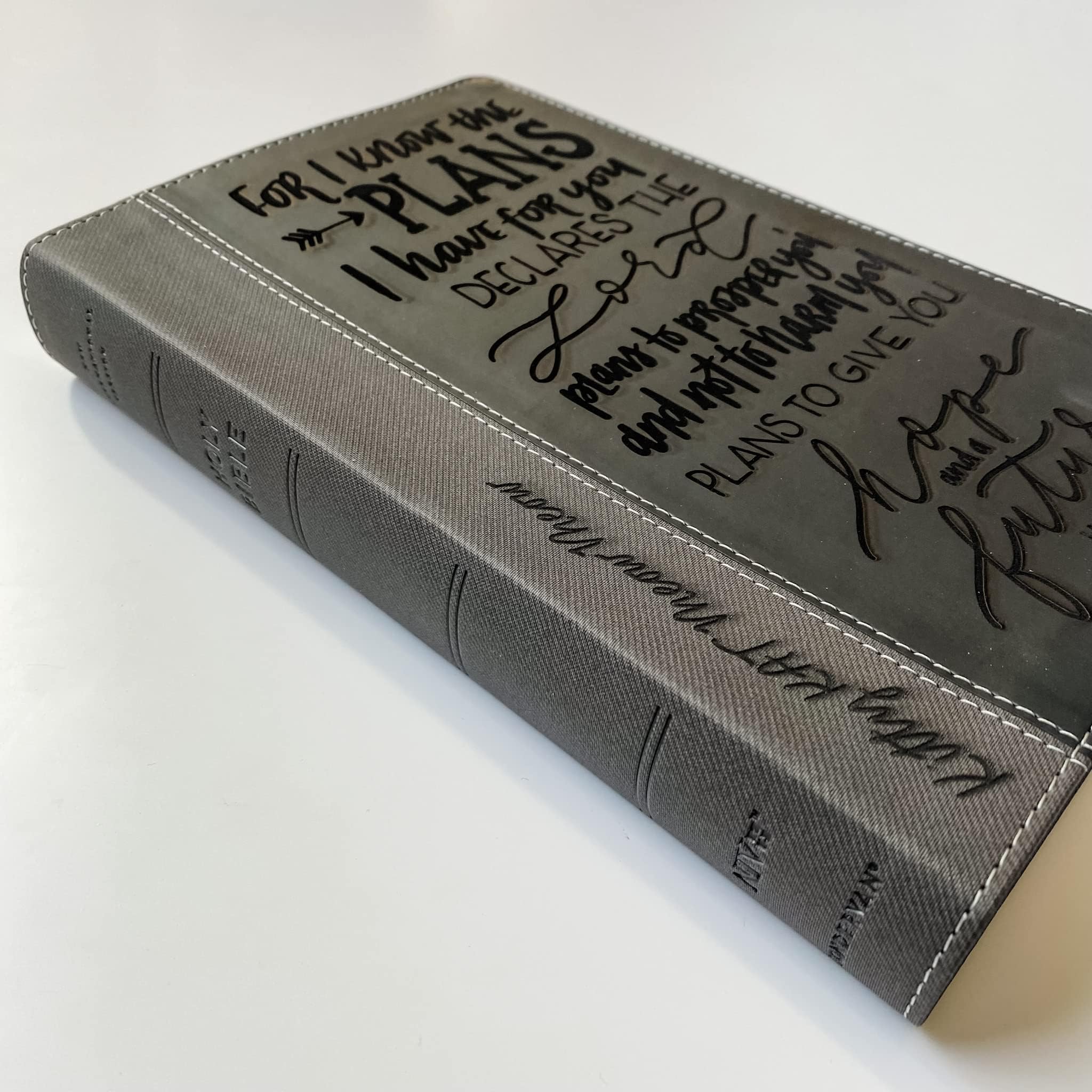 Hand Lettered & Laser Engraved NIV Black/Gray Leathersoft Bible - Custom Name Personalization - Perfect Wedding, Baptism, Graduation & Birthday Gift - Ideal for Church, Bible Study & Daily Devotion