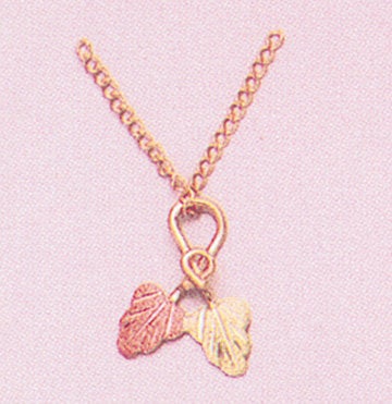 10kt Solid Gold Three-Tone Two Leaf Pendant with Red & Green Enamel - Includes 18