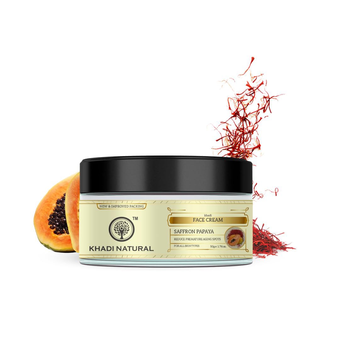 Khadi Organic Saffron & Papaya Anti-Wrinkle Cream 50g - Natural Anti-Aging, Skin Brightening & Radiance Booster for All Skin Types | Perfect for Daily Skincare Routine & Nighttime Rejuvenation
