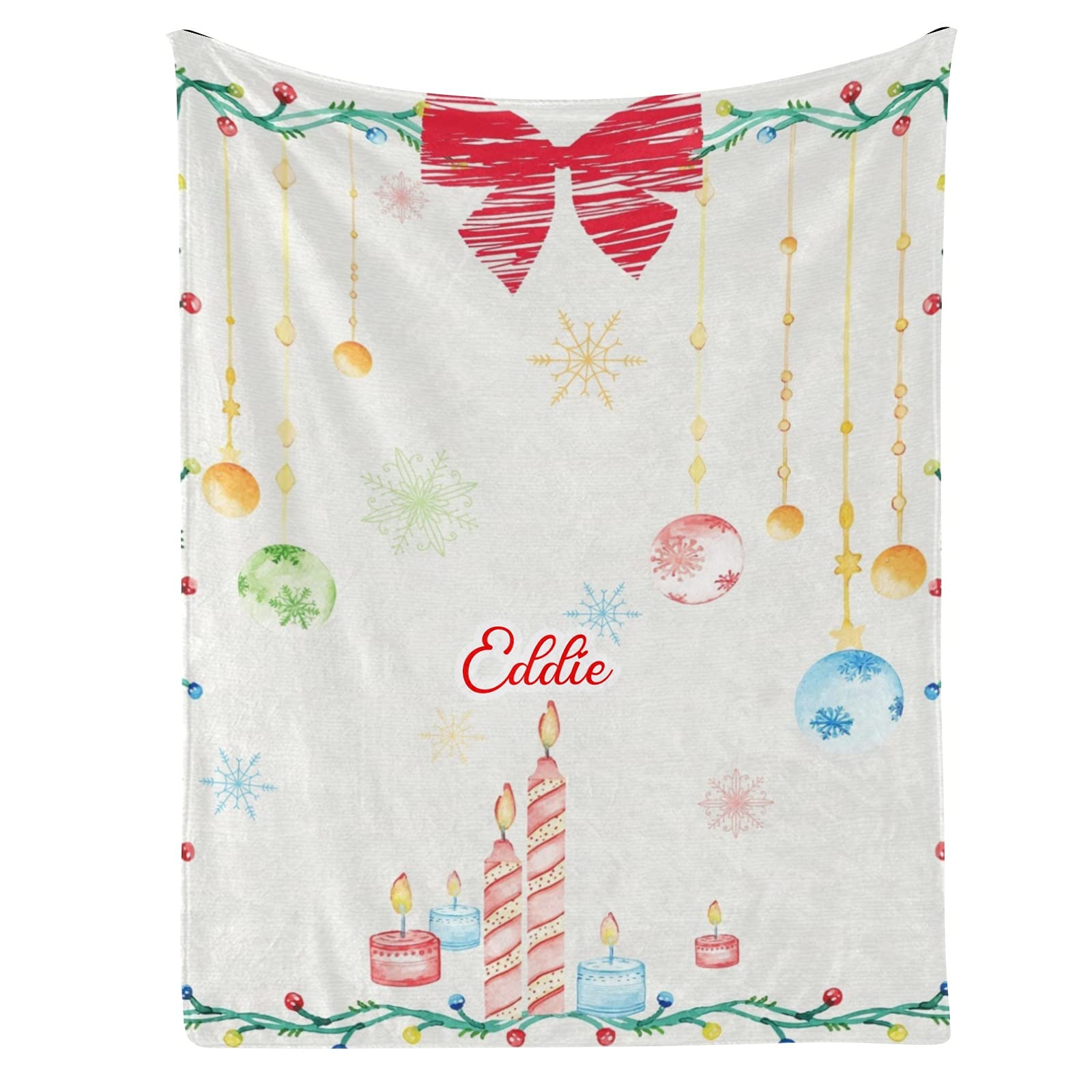 Personalized Baby Blanket with Name - 30x40 Inch Soft Christmas Snowflakes Candle Bow Design for Newborn Crib, Nursery & Infant Gift - Perfect for Holiday Photos, Baby Showers & Winter Bedding