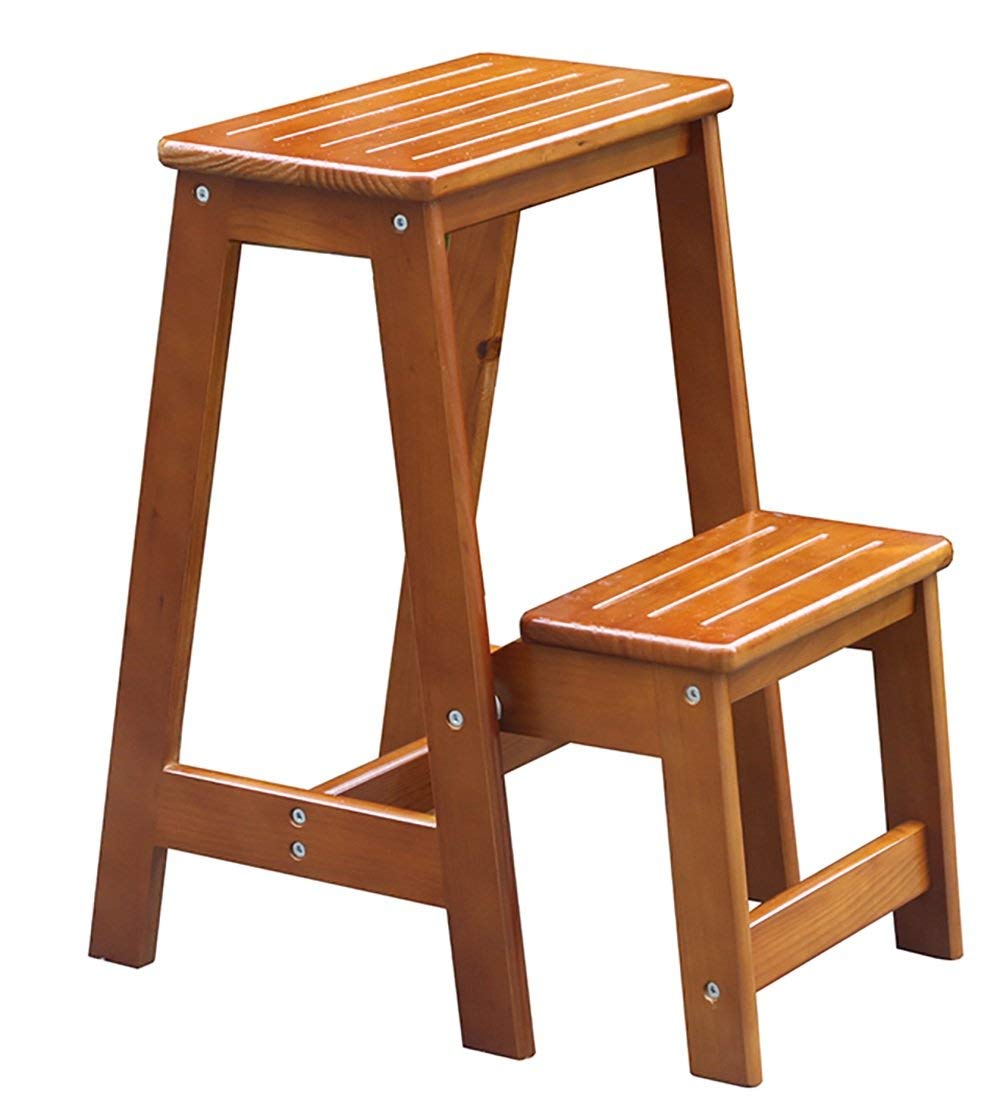 2-Step Wooden Step Stool with Non-Slip Surface, Foldable Ladder Chair, Solid Wood Climbing Stool in 3 Colors (38.5x20x55cm) - Perfect for Kitchen, Bathroom, Kids Room & Home Organization