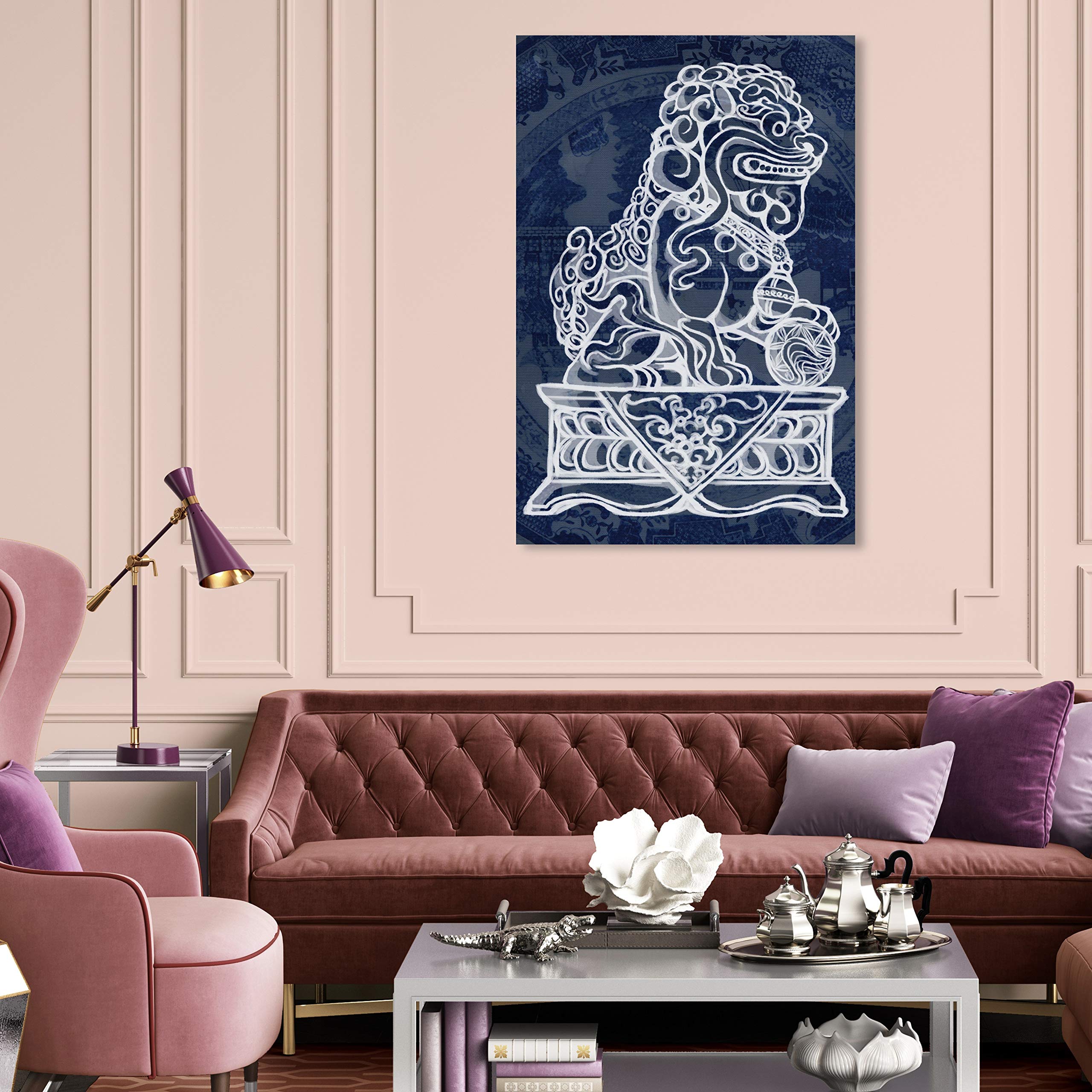 Oliver Gal Artist Co. Julianne Taylor-Foo Dog Midnight World Map Wall Art Canvas Print - 30x45 Inch Blue & White Home Decor for Living Room, Bedroom or Office